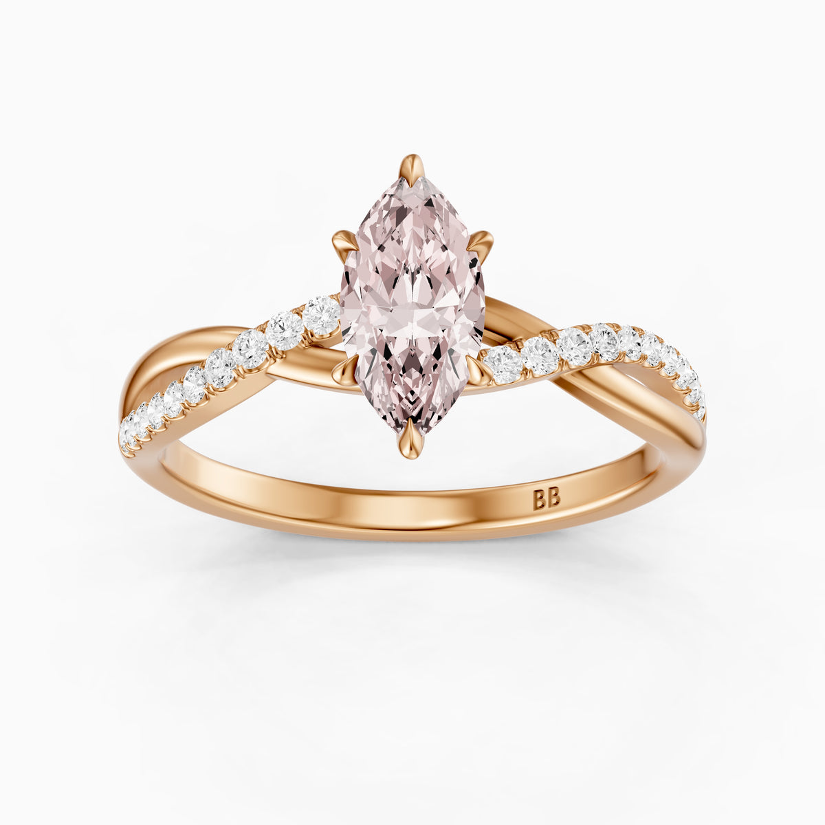 Larkin Marquise Pink Lab Grown Diamond Twisted Pavé Band Ring