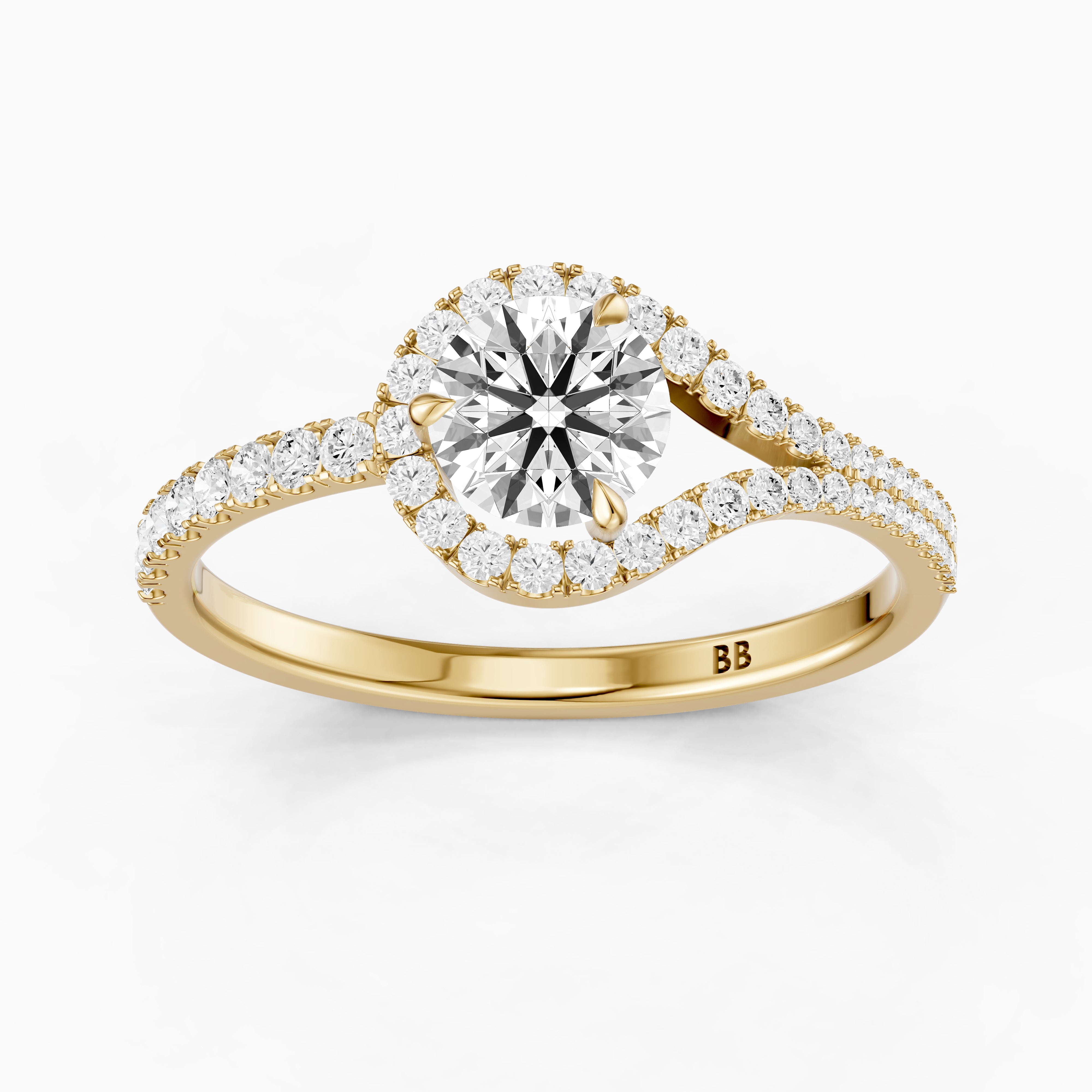 Jorden Round Unique Halo Pave Side Stone Moissanite Diamond Ring