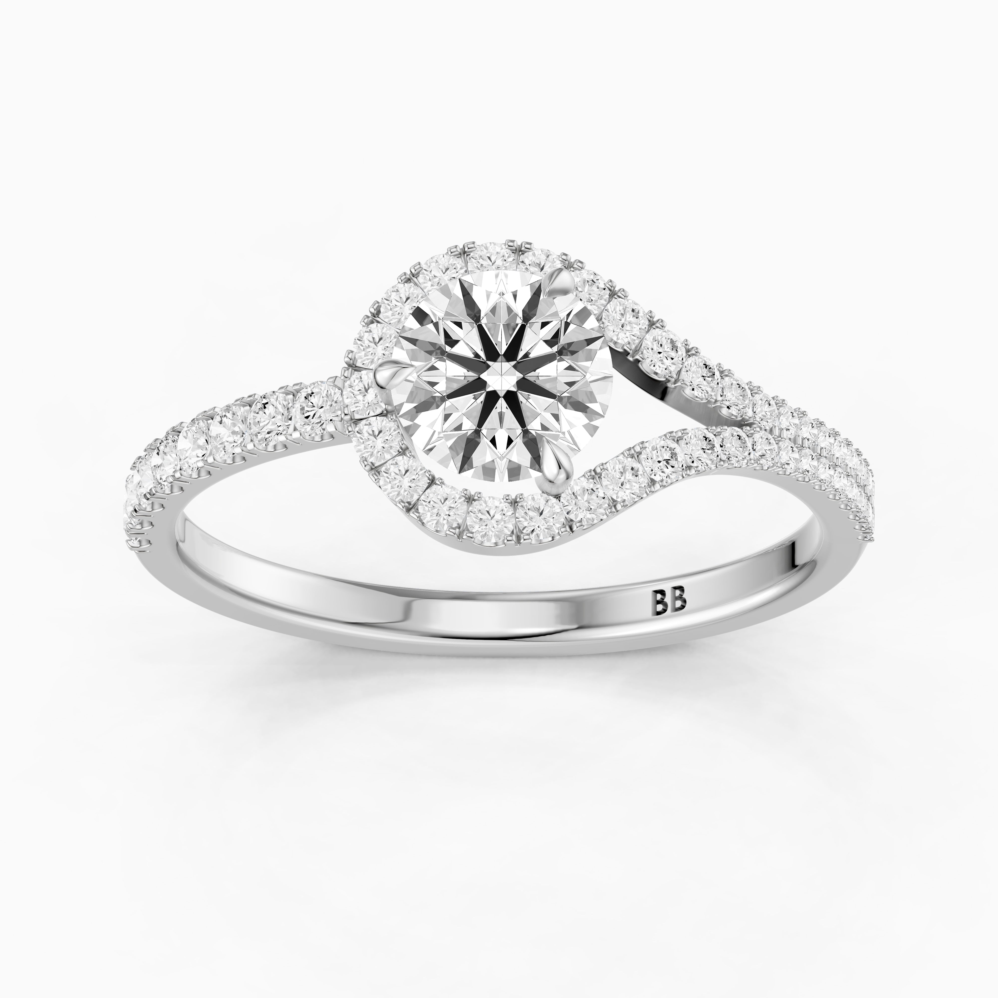 Jorden Round Unique Halo Pave Side Stone Moissanite Diamond Ring