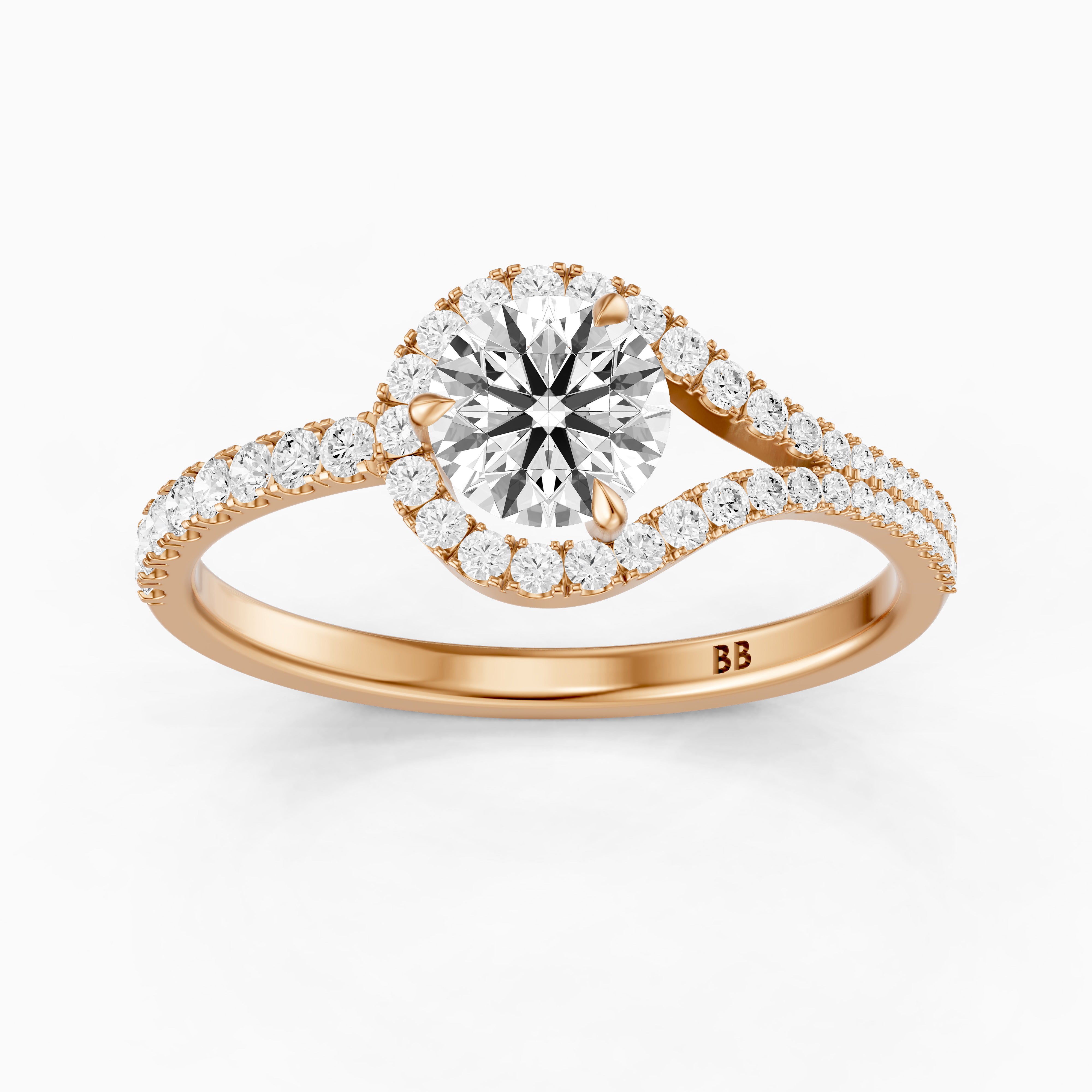 Jorden Round Unique Halo Pave Side Stone Moissanite Diamond Ring