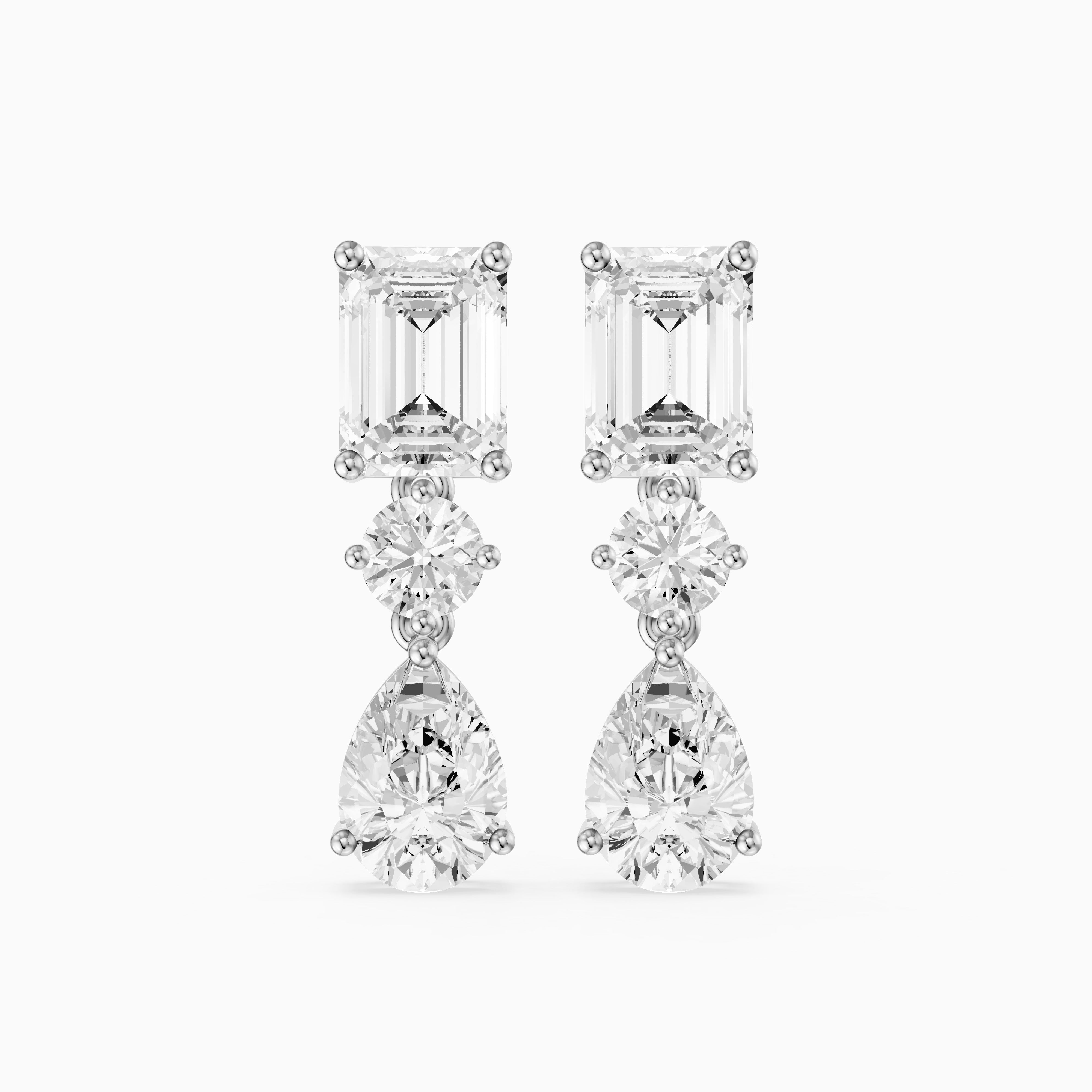 Gracelyn Emerald, Round and Pear Cut Lab Grown Diamond Dangle Earrings