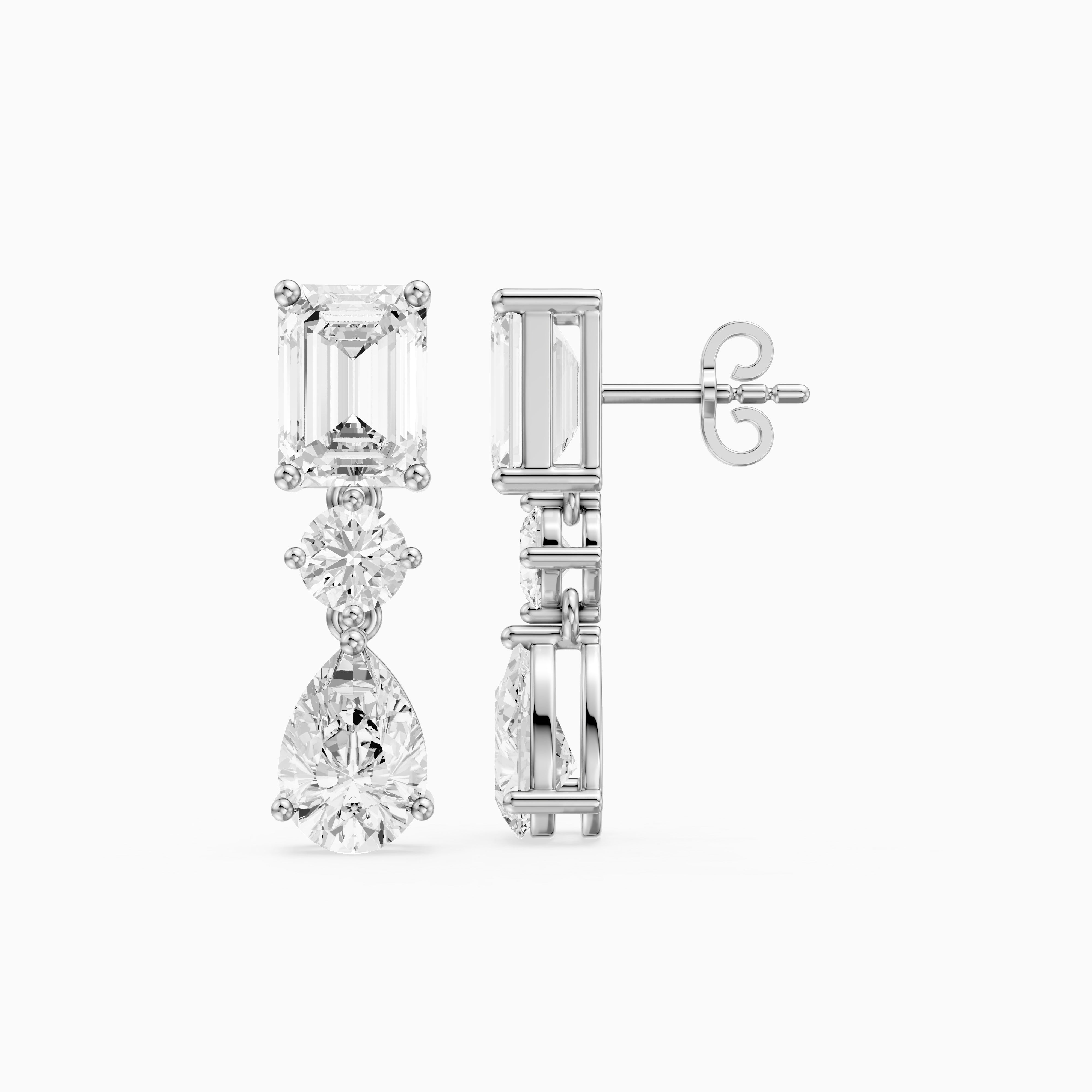 Gracelyn Emerald, Round and Pear Cut Lab Grown Diamond Dangle Earrings