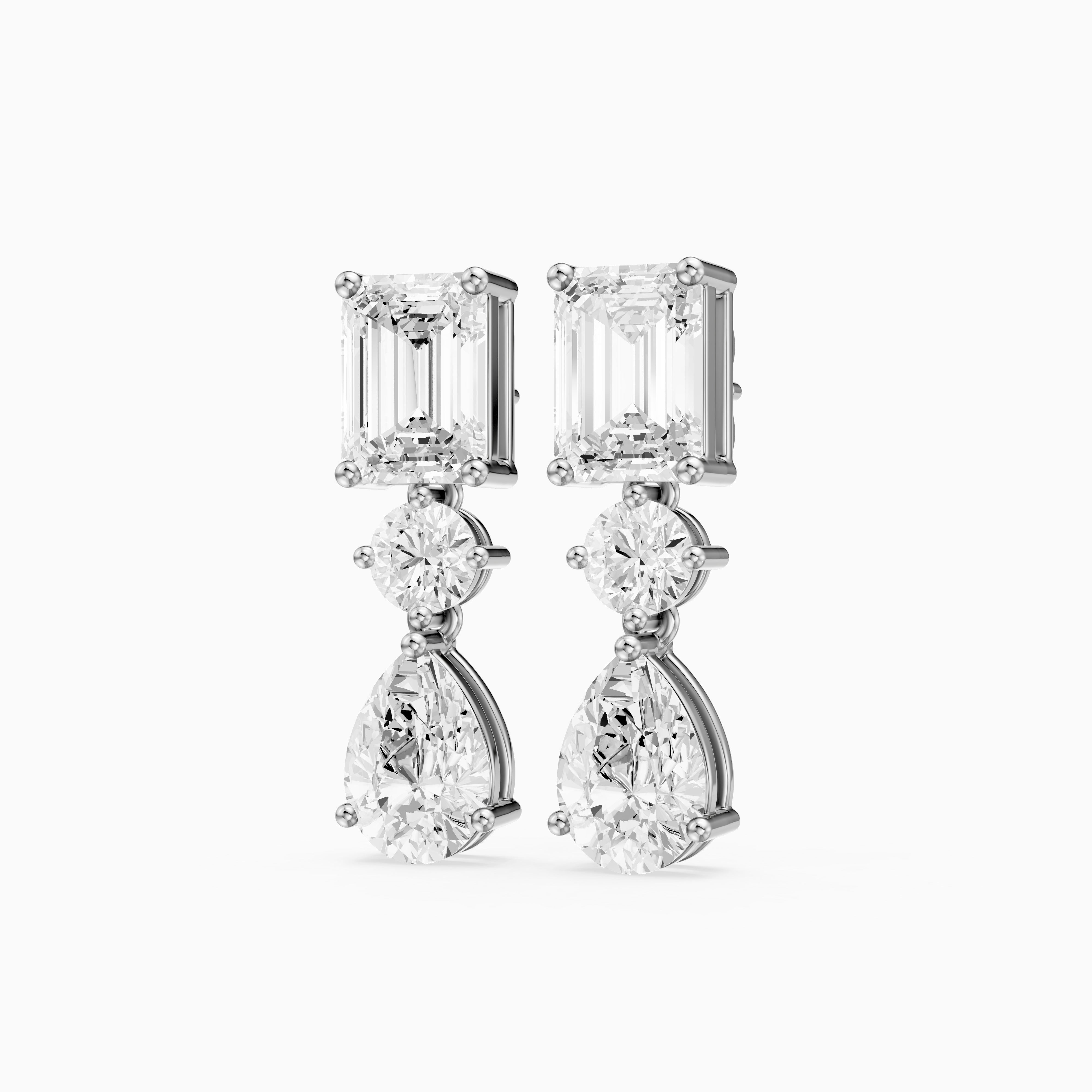 Gracelyn Emerald, Round and Pear Cut Lab Grown Diamond Dangle Earrings