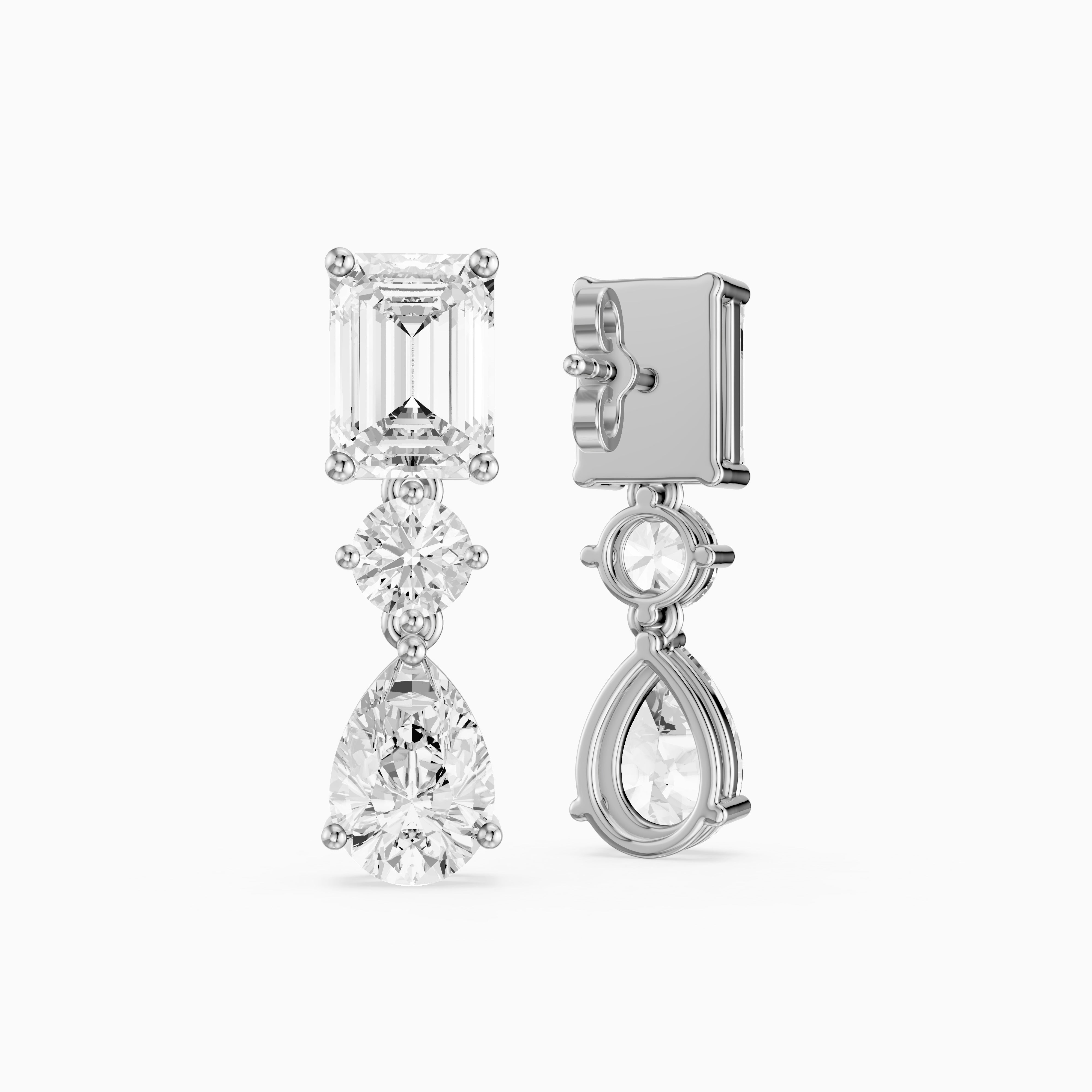 Gracelyn Emerald, Round and Pear Cut Lab Grown Diamond Dangle Earrings