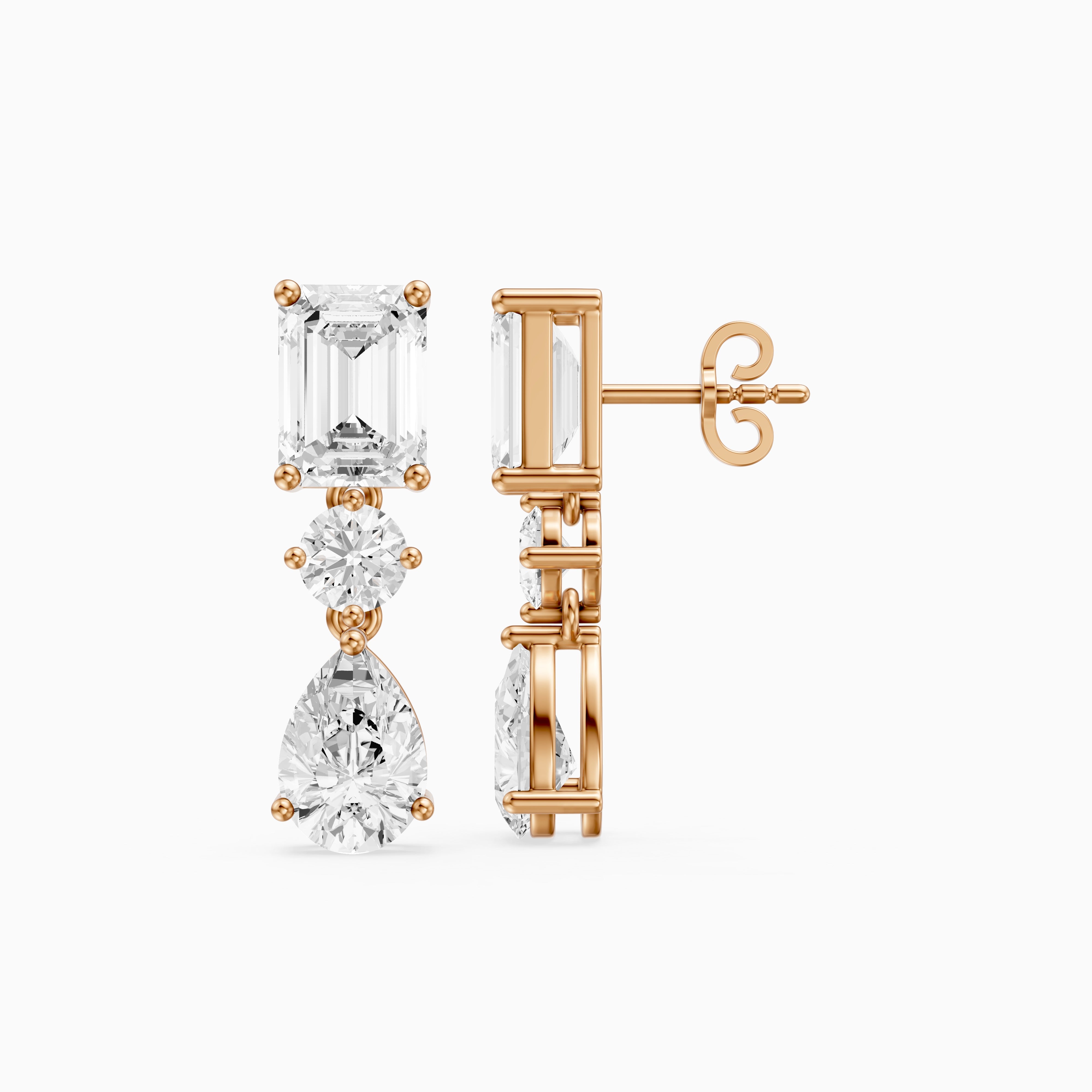 Gracelyn Emerald, Round and Pear Cut Lab Grown Diamond Dangle Earrings