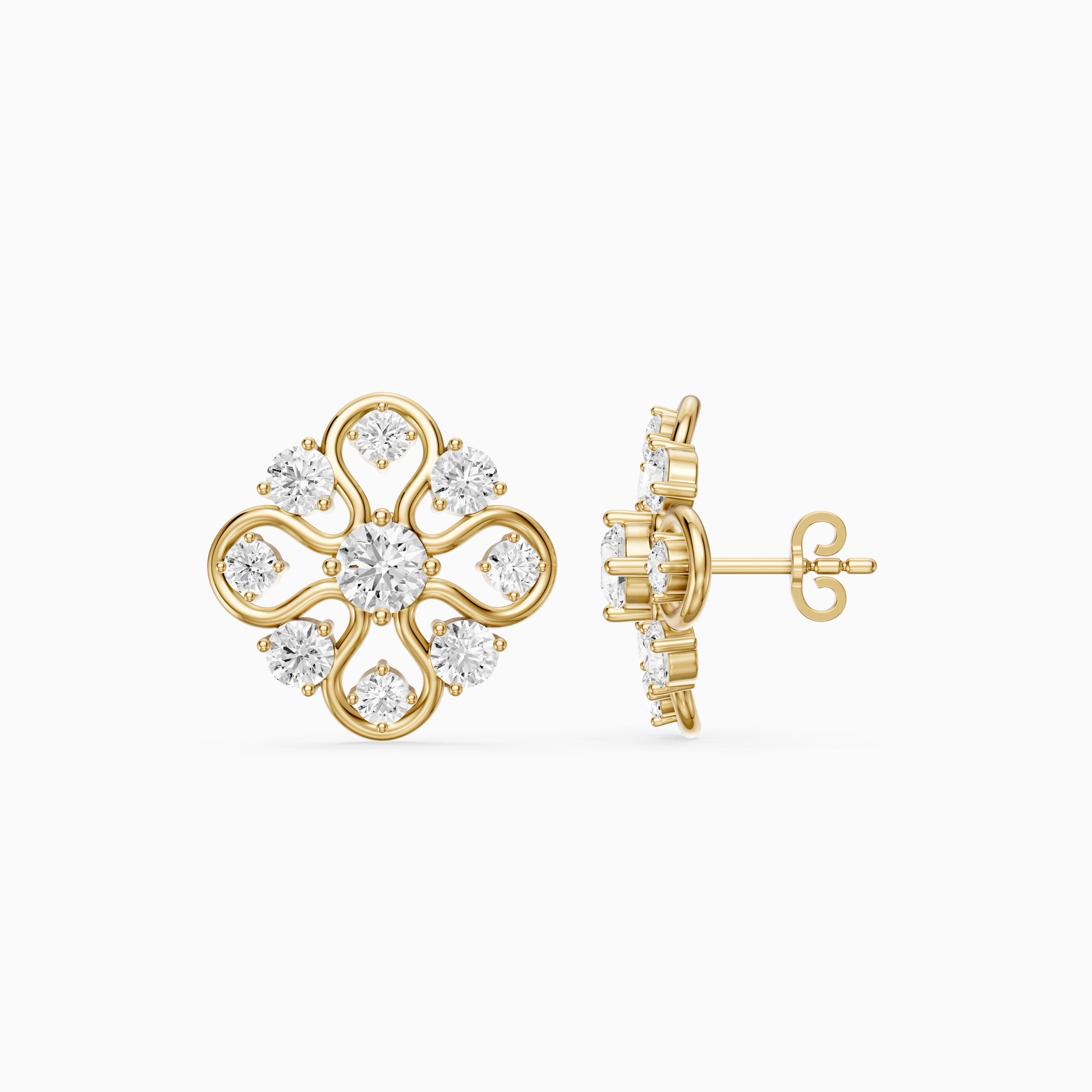 Zelinda Round Lab Grown Diamond Floral Filigree Stud Earrings