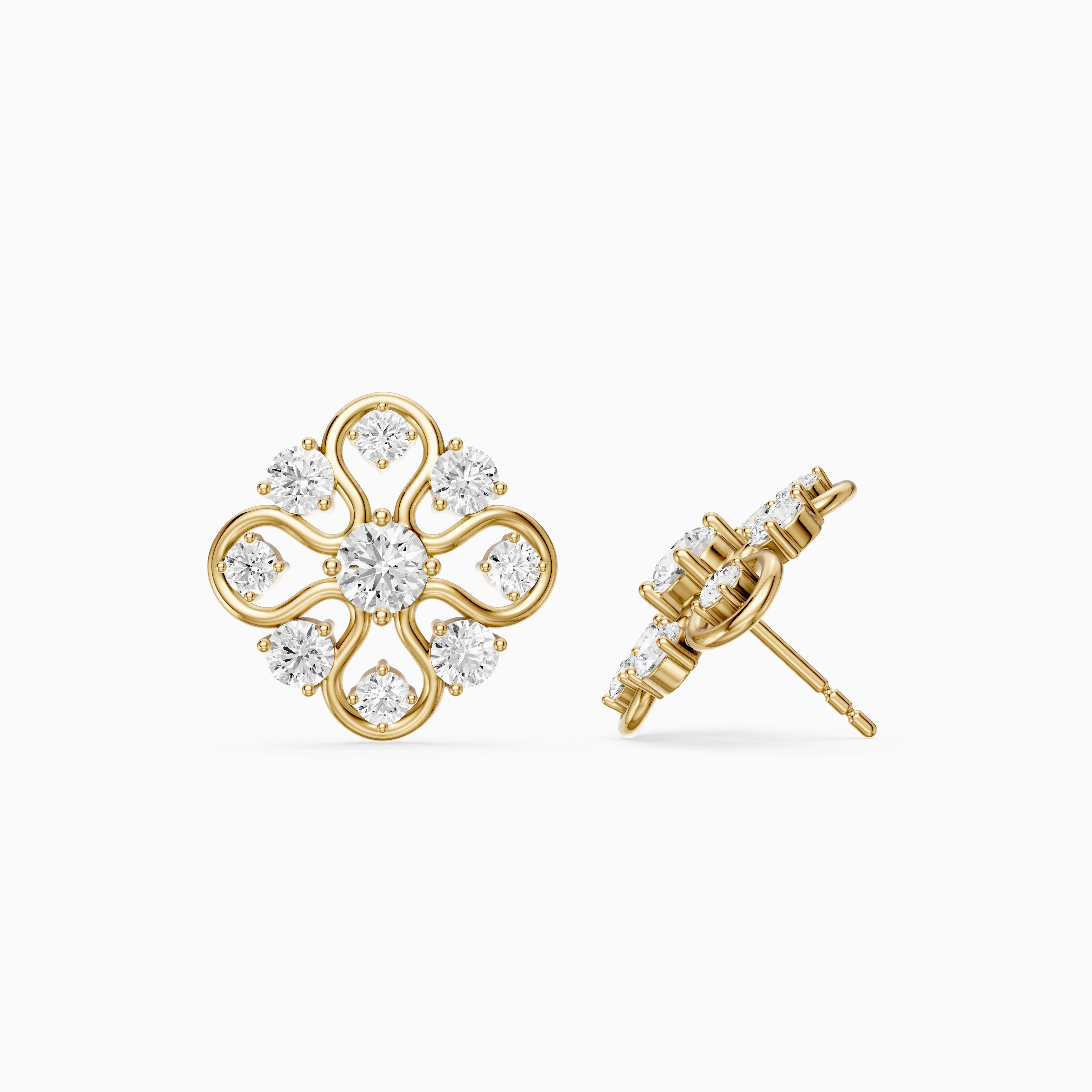 Zelinda Round Lab Grown Diamond Floral Filigree Stud Earrings