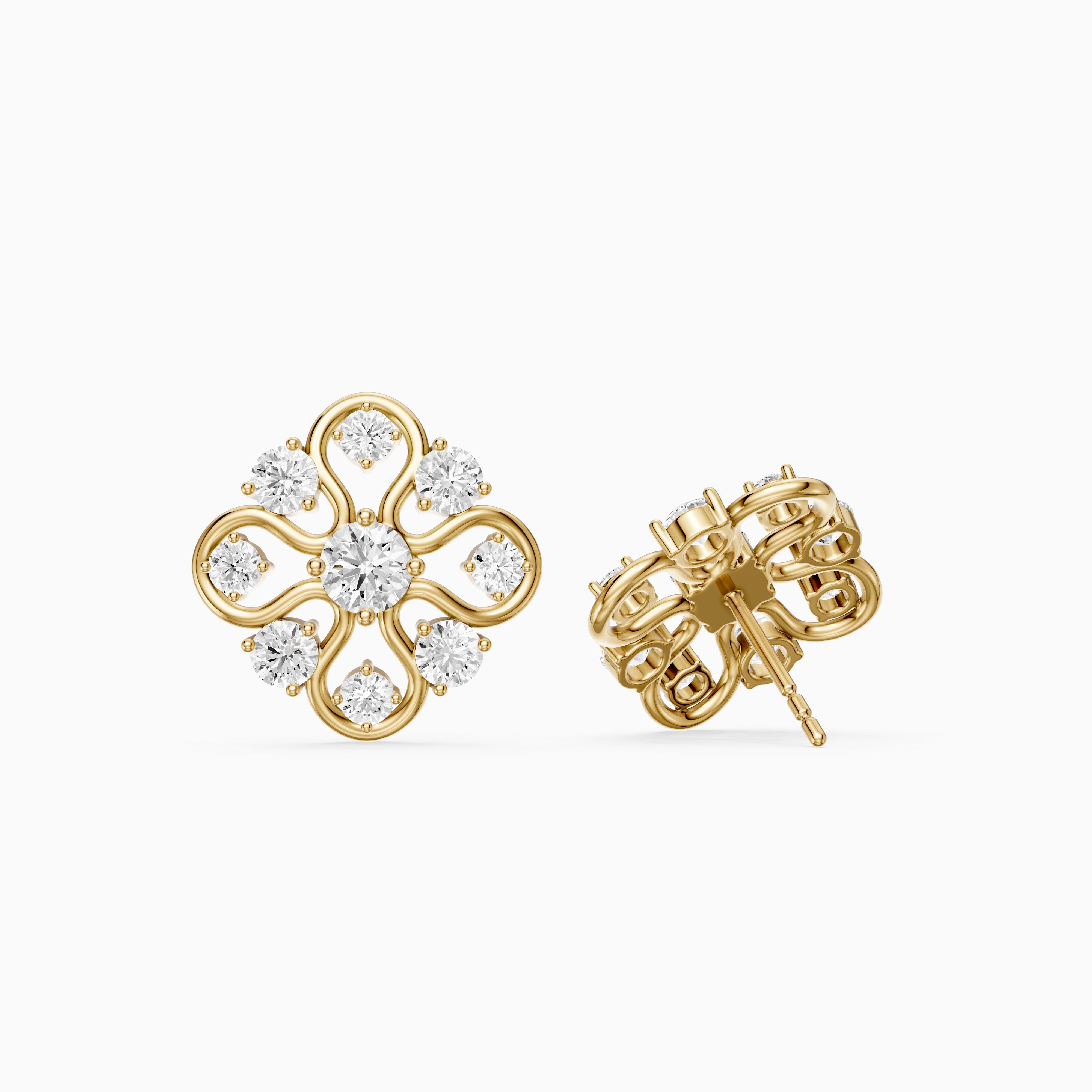 Zelinda Round Lab Grown Diamond Floral Filigree Stud Earrings