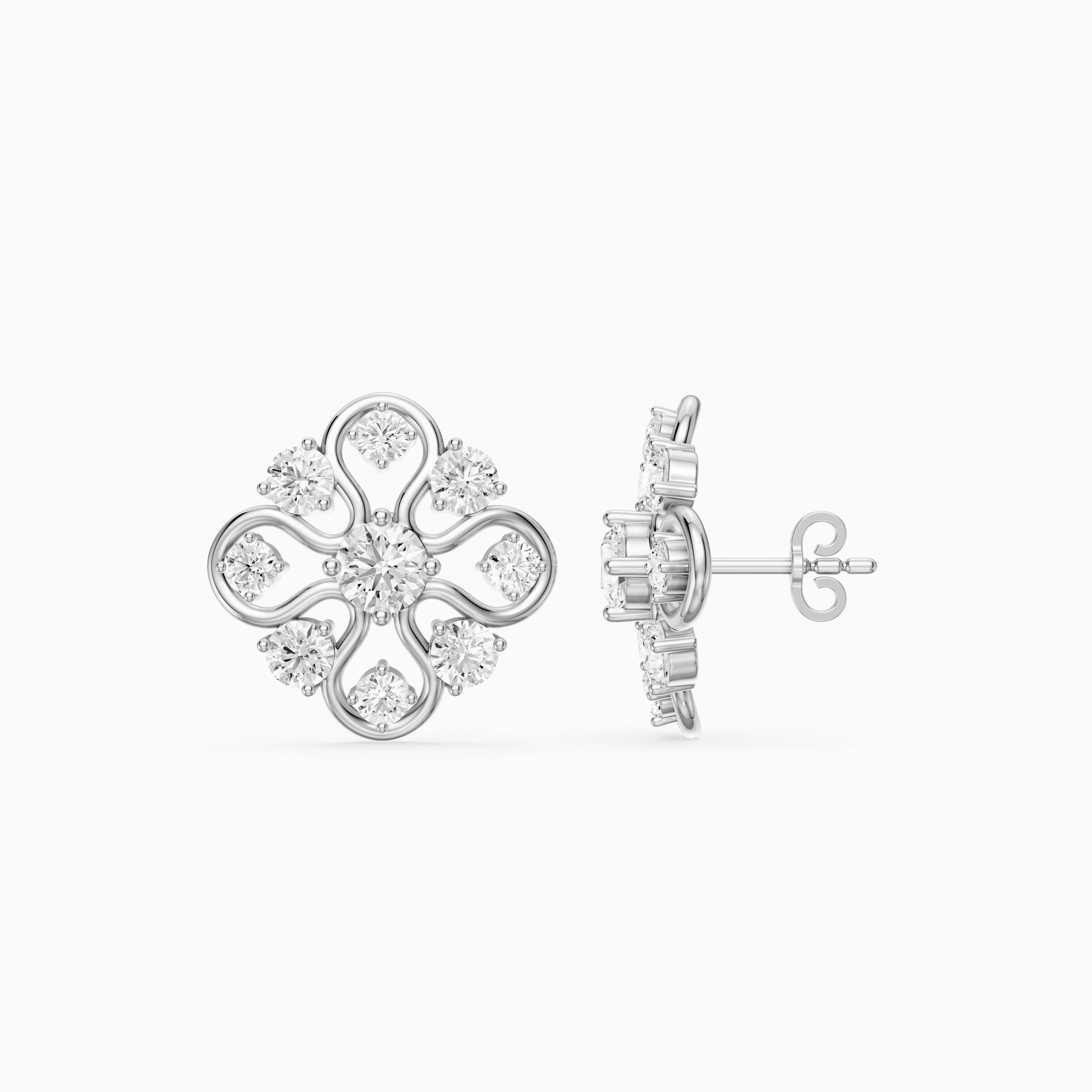 Zelinda Round Lab Grown Diamond Floral Filigree Stud Earrings