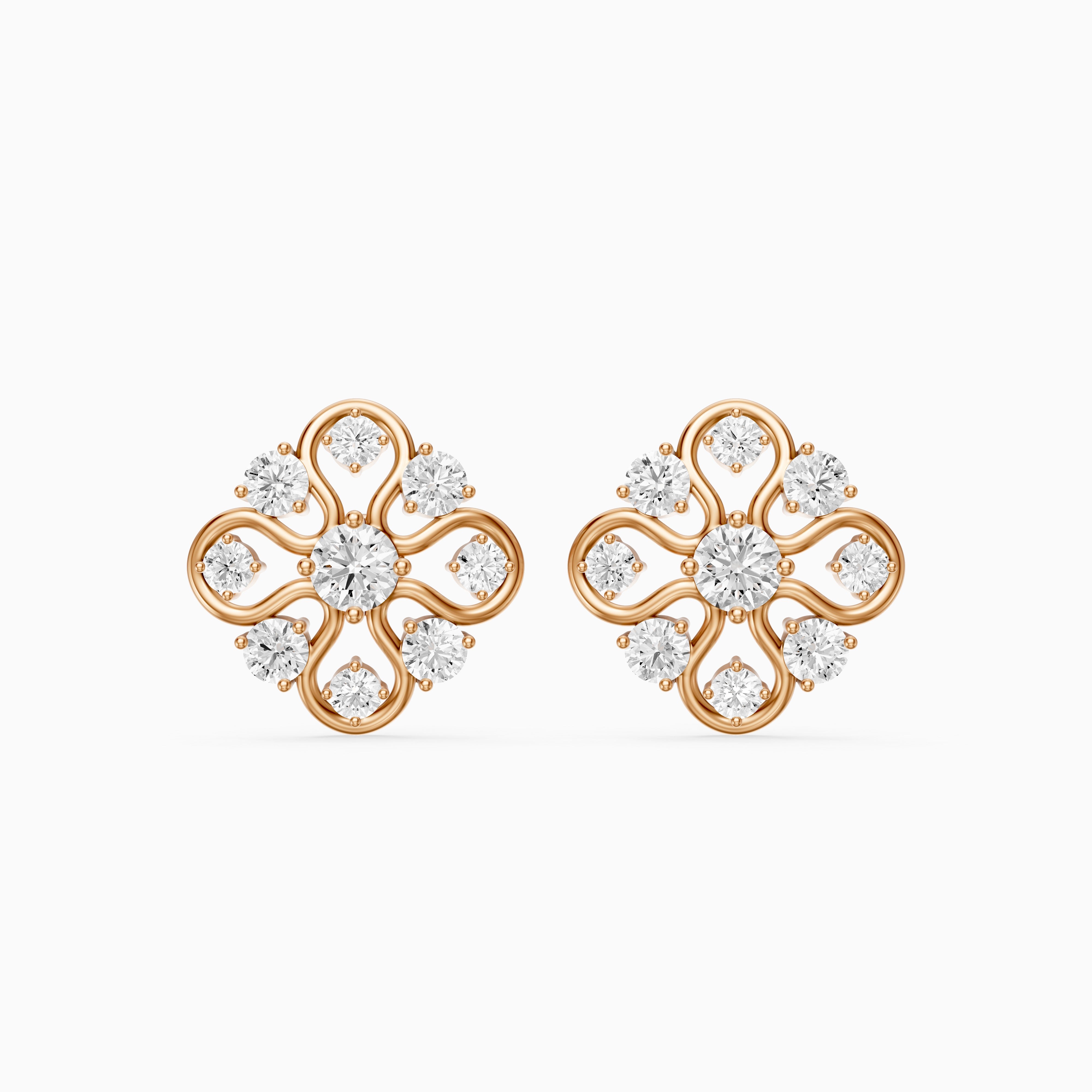 Zelinda Round Lab Grown Diamond Floral Filigree Stud Earrings