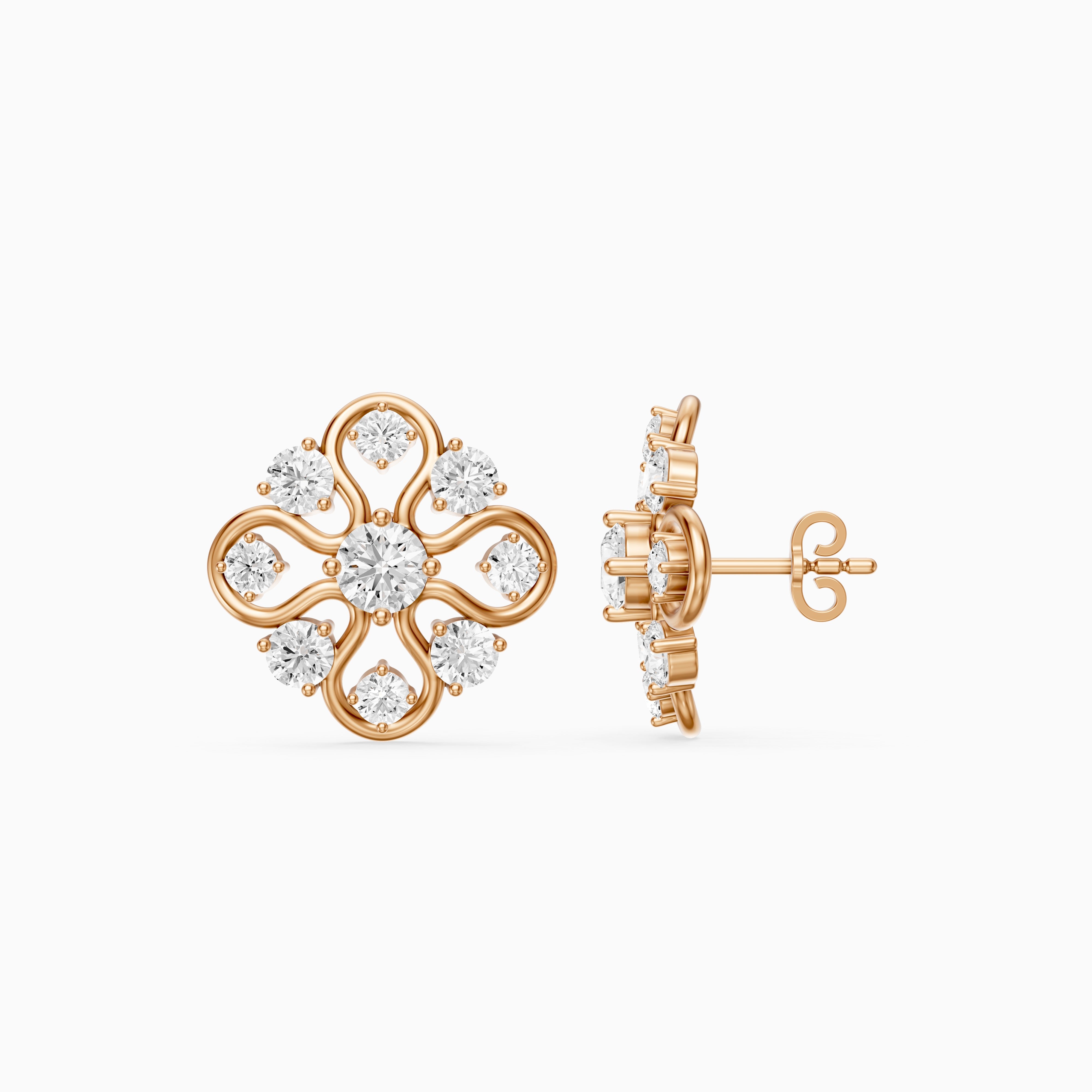 Zelinda Round Lab Grown Diamond Floral Filigree Stud Earrings
