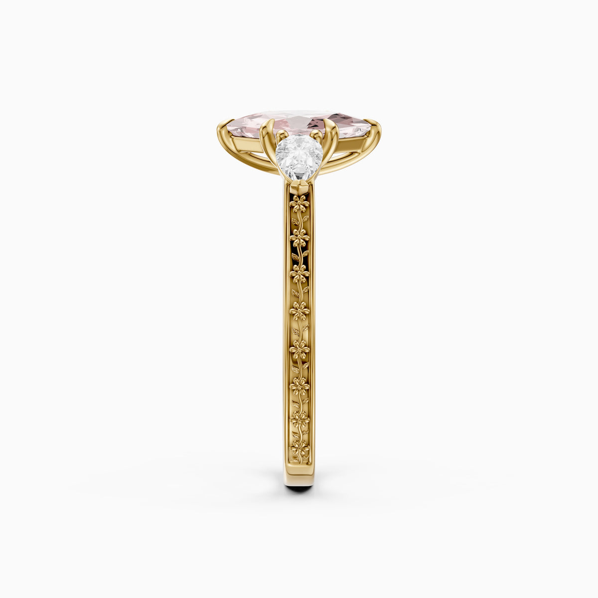 Winslet Dutch Marquise Cut Pink Lab Grown Diamond Vintage Three Stone Ring