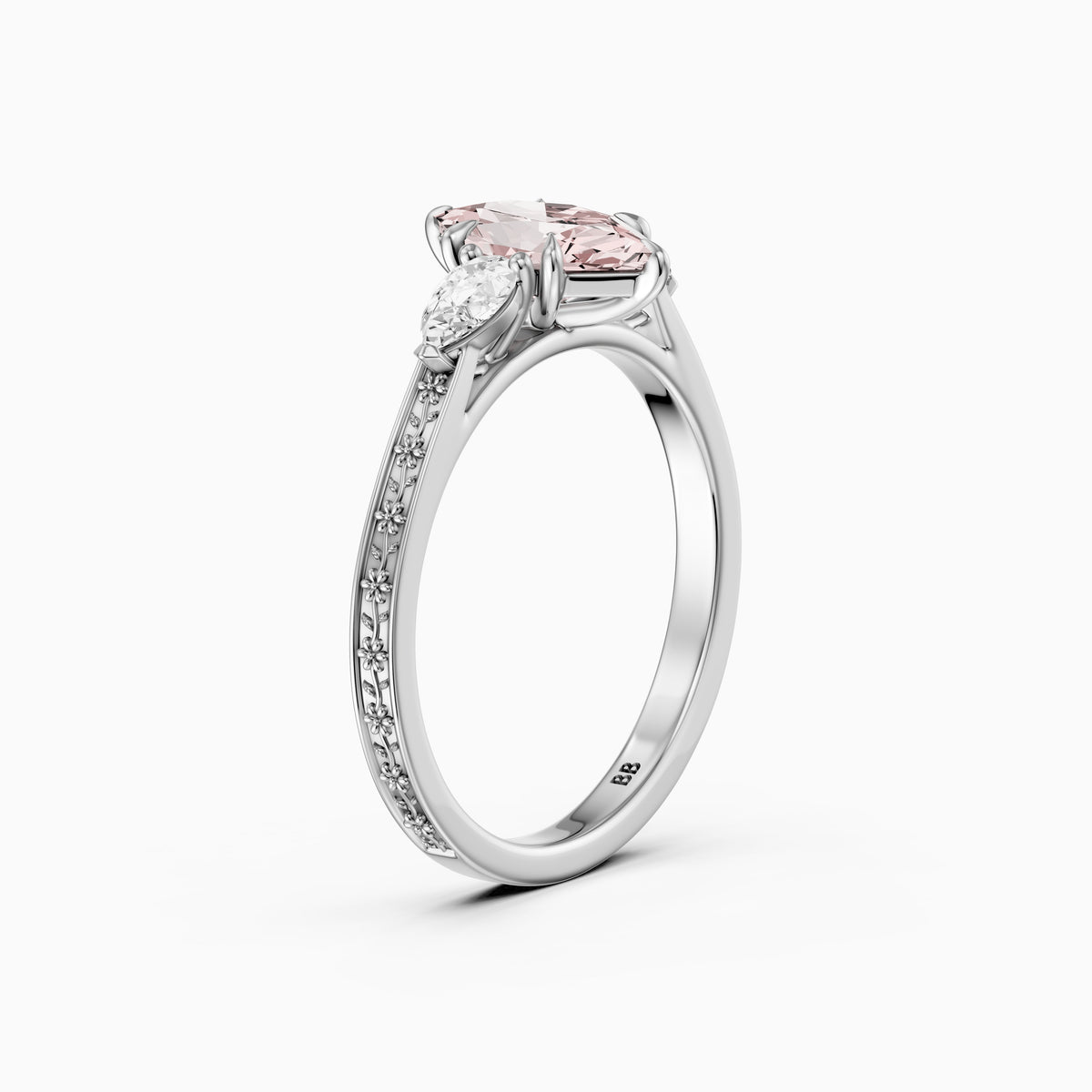 Winslet Dutch Marquise Cut Pink Lab Grown Diamond Vintage Three Stone Ring