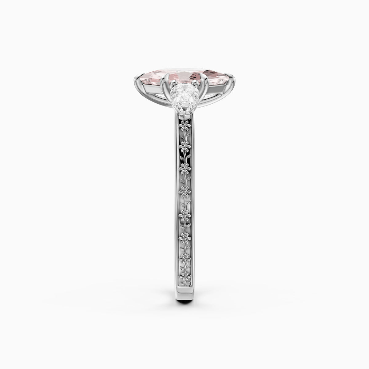 Winslet Dutch Marquise Cut Pink Lab Grown Diamond Vintage Three Stone Ring