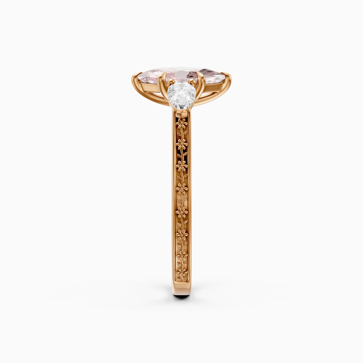 Winslet Dutch Marquise Cut Pink Lab Grown Diamond Vintage Three Stone Ring
