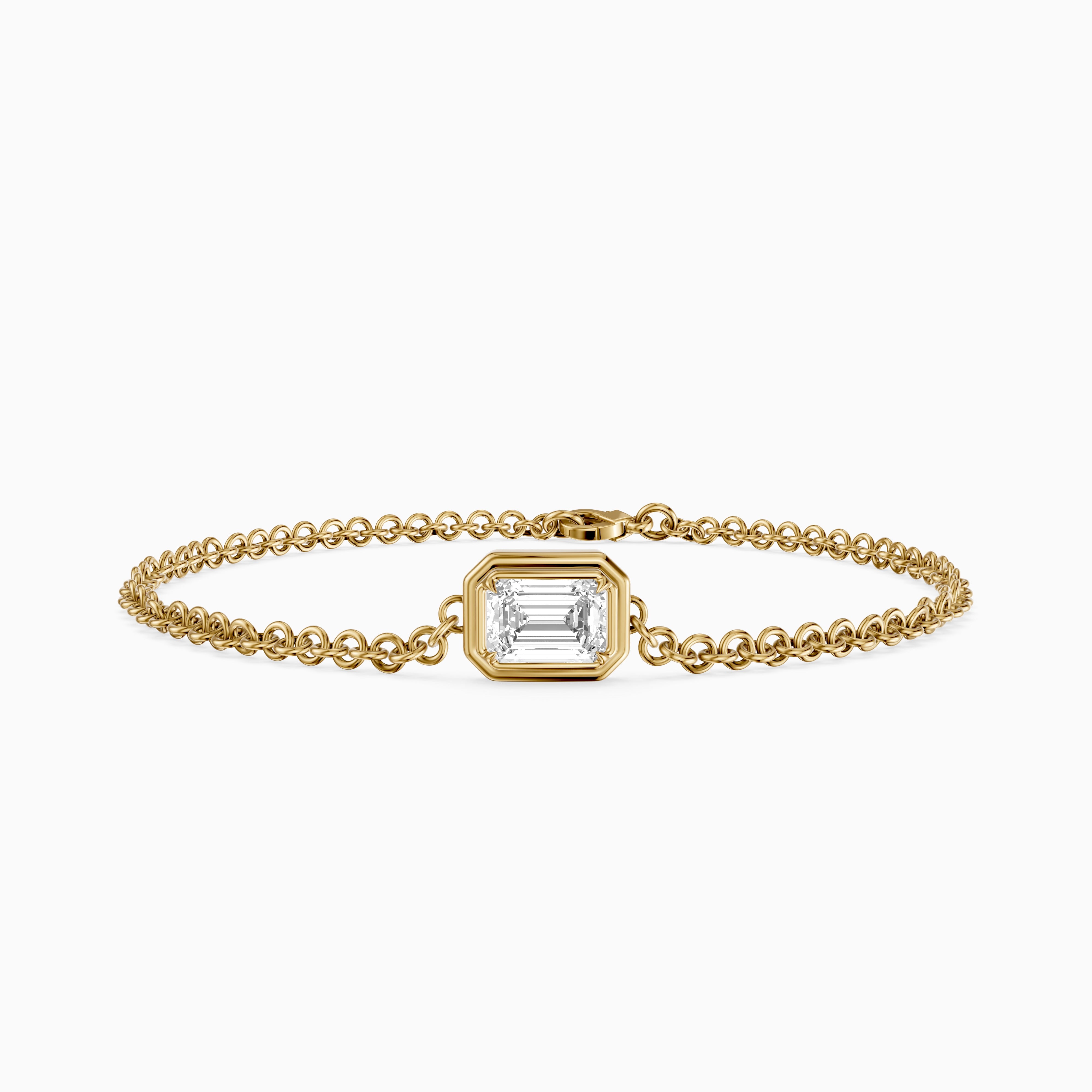 Keely East West Emerald Cut Lab Grown Diamond Single Stone Bezel Bracelet