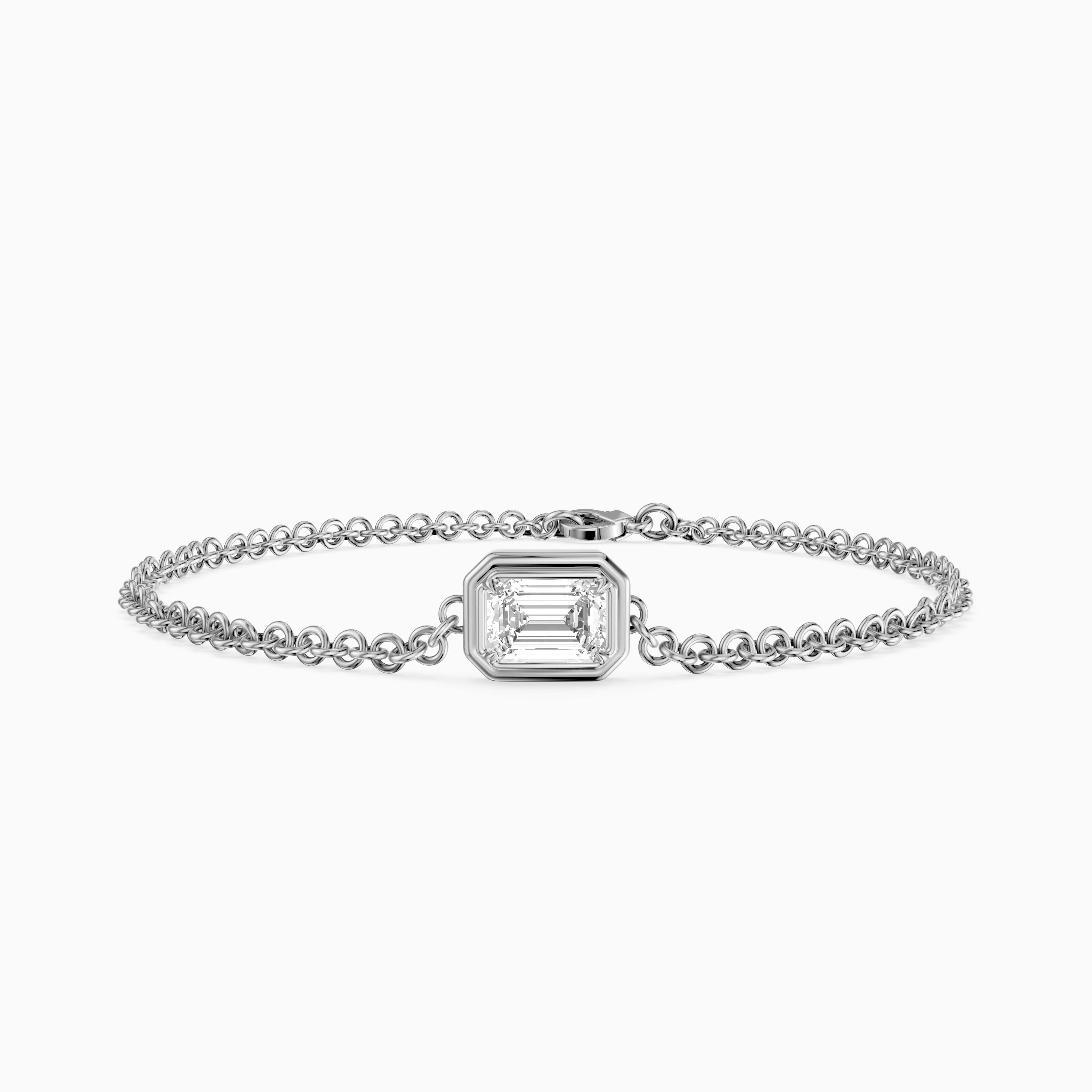 Keely East West Emerald Cut Lab Grown Diamond Single Stone Bezel Bracelet