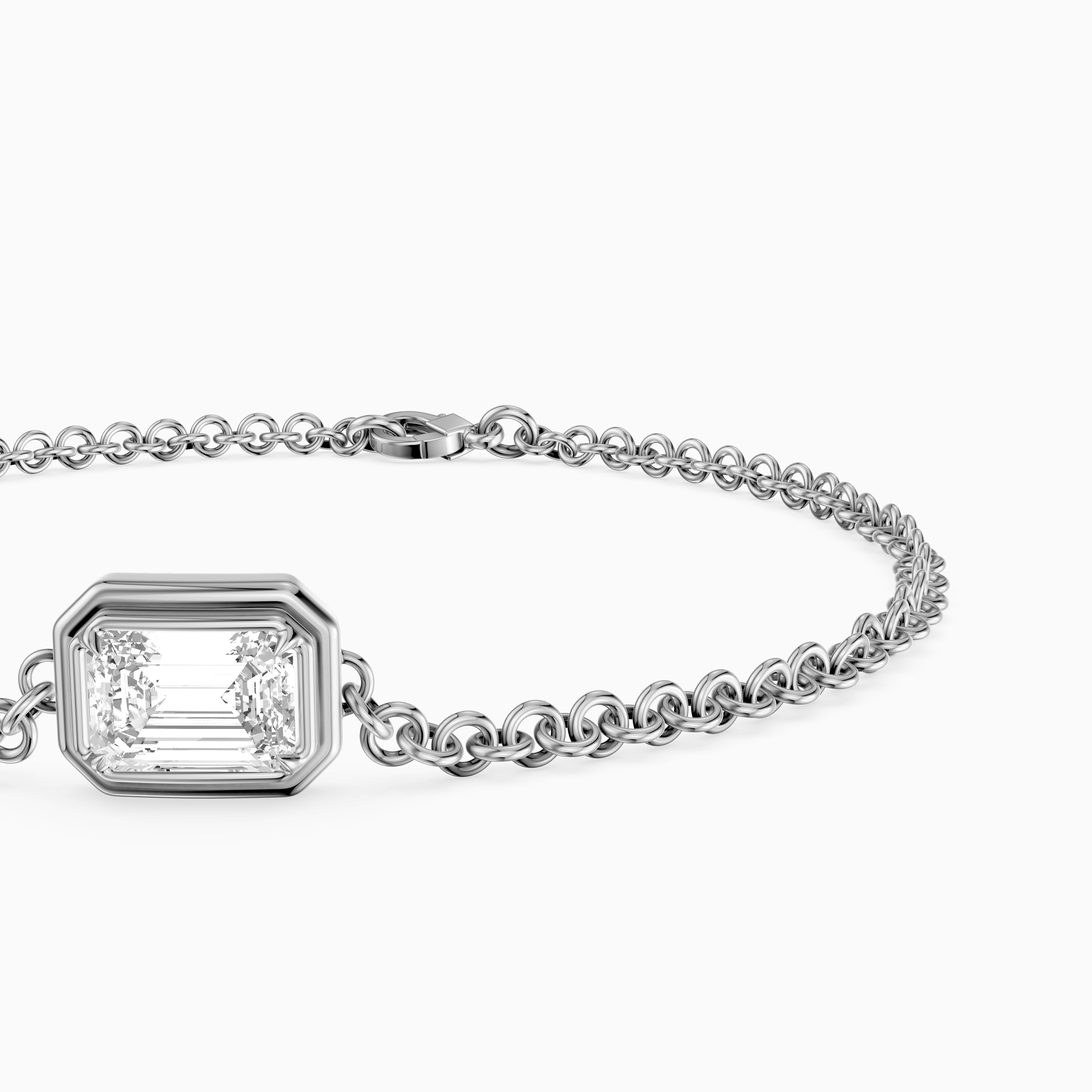 Keely East West Emerald Cut Lab Grown Diamond Single Stone Bezel Bracelet