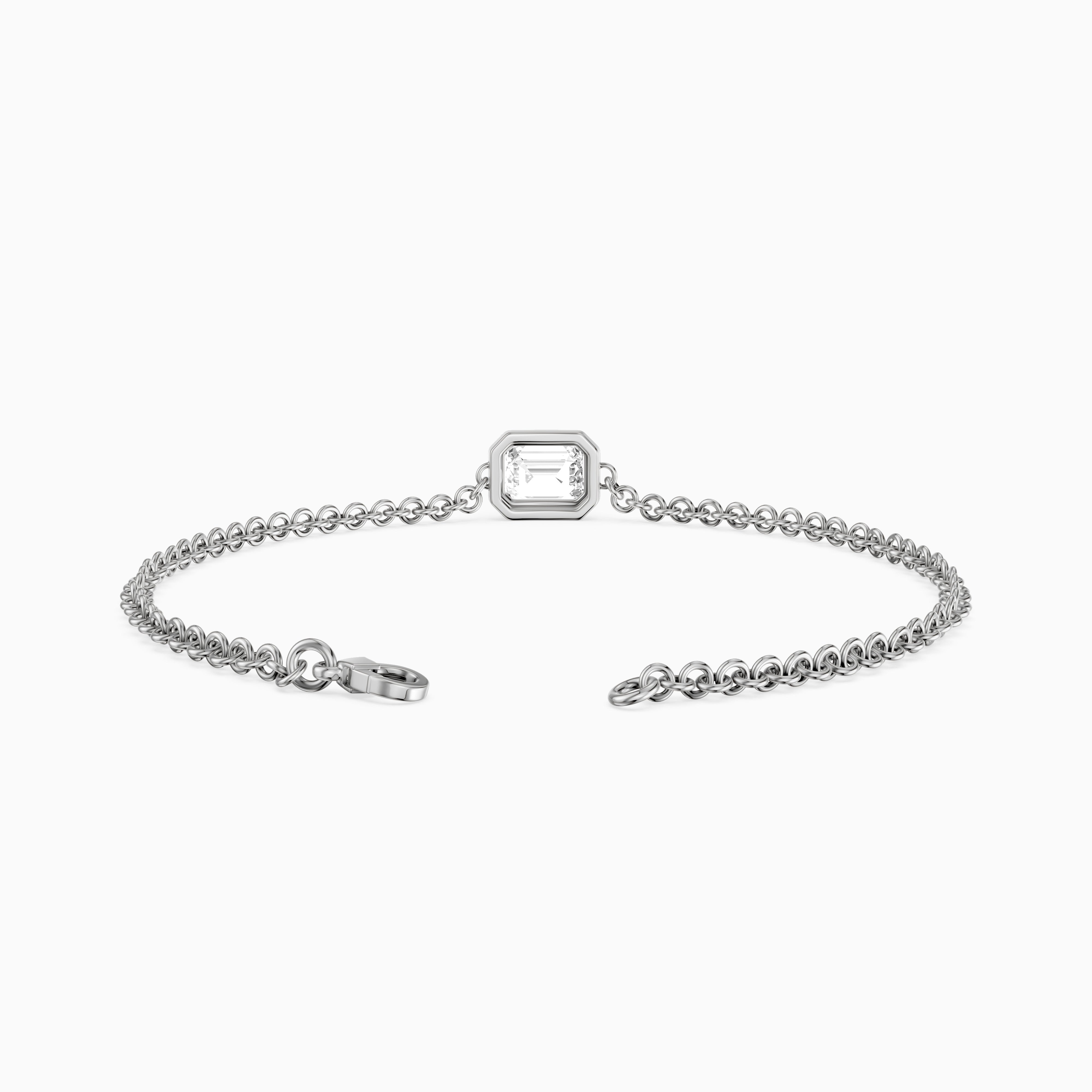 Keely East West Emerald Cut Lab Grown Diamond Single Stone Bezel Bracelet