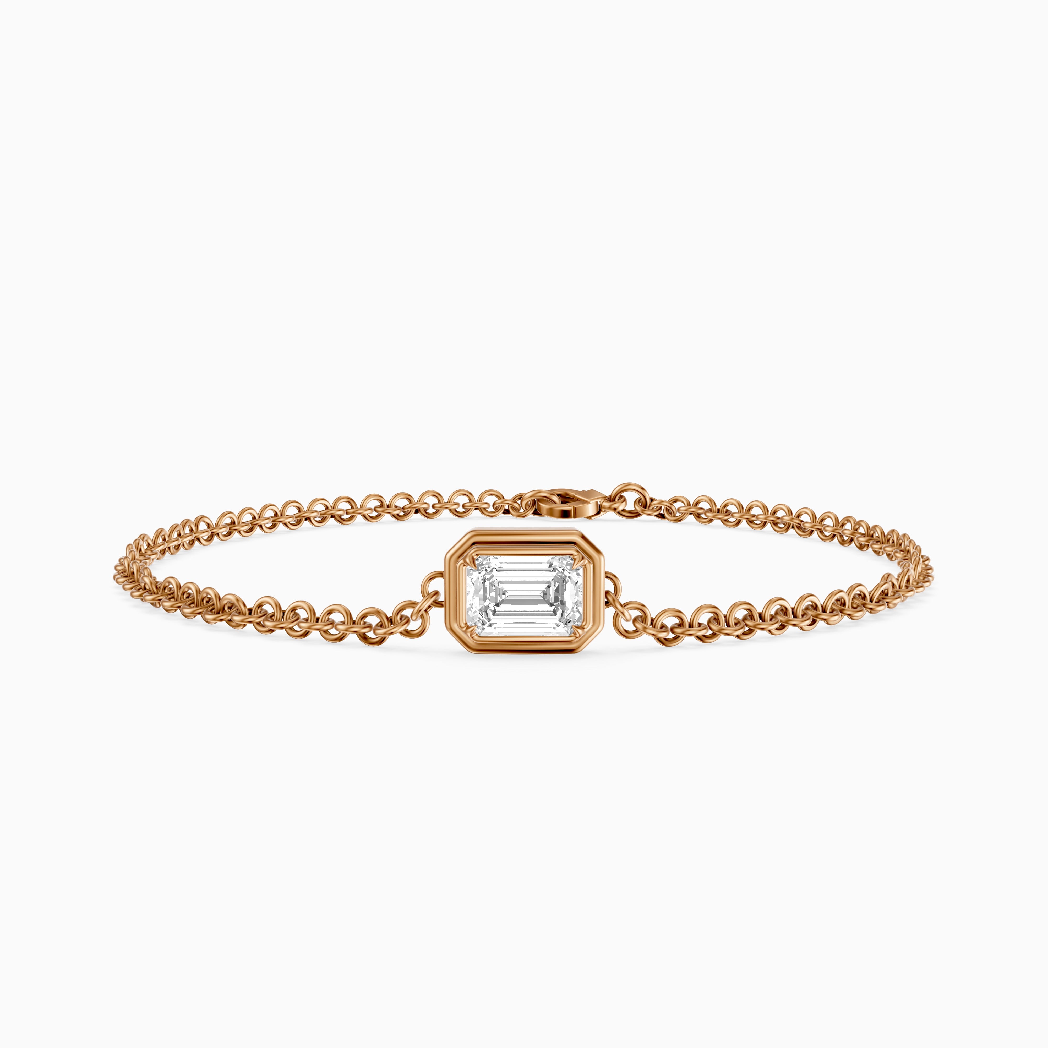 Keely East West Emerald Cut Lab Grown Diamond Single Stone Bezel Bracelet