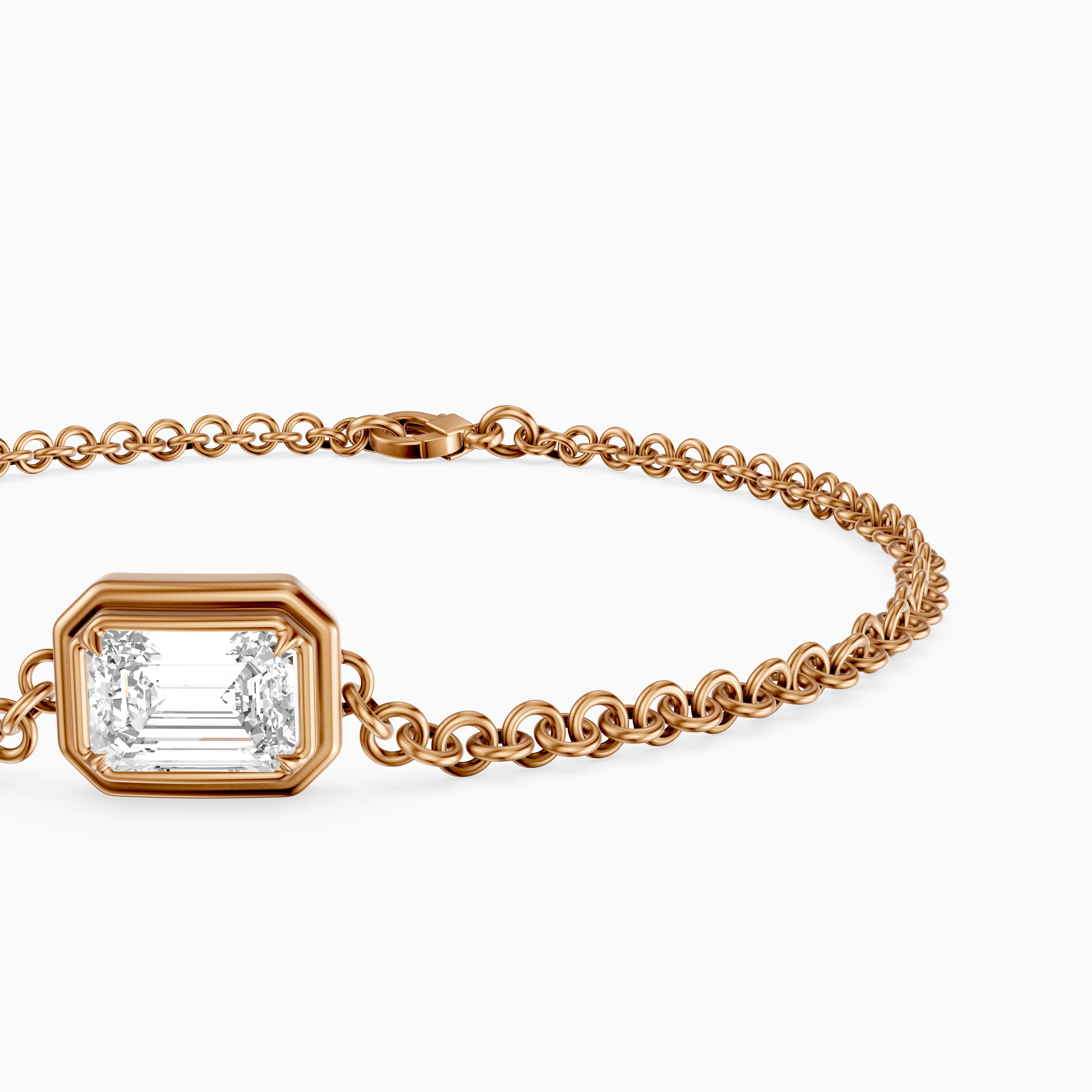 Keely East West Emerald Cut Lab Grown Diamond Single Stone Bezel Bracelet