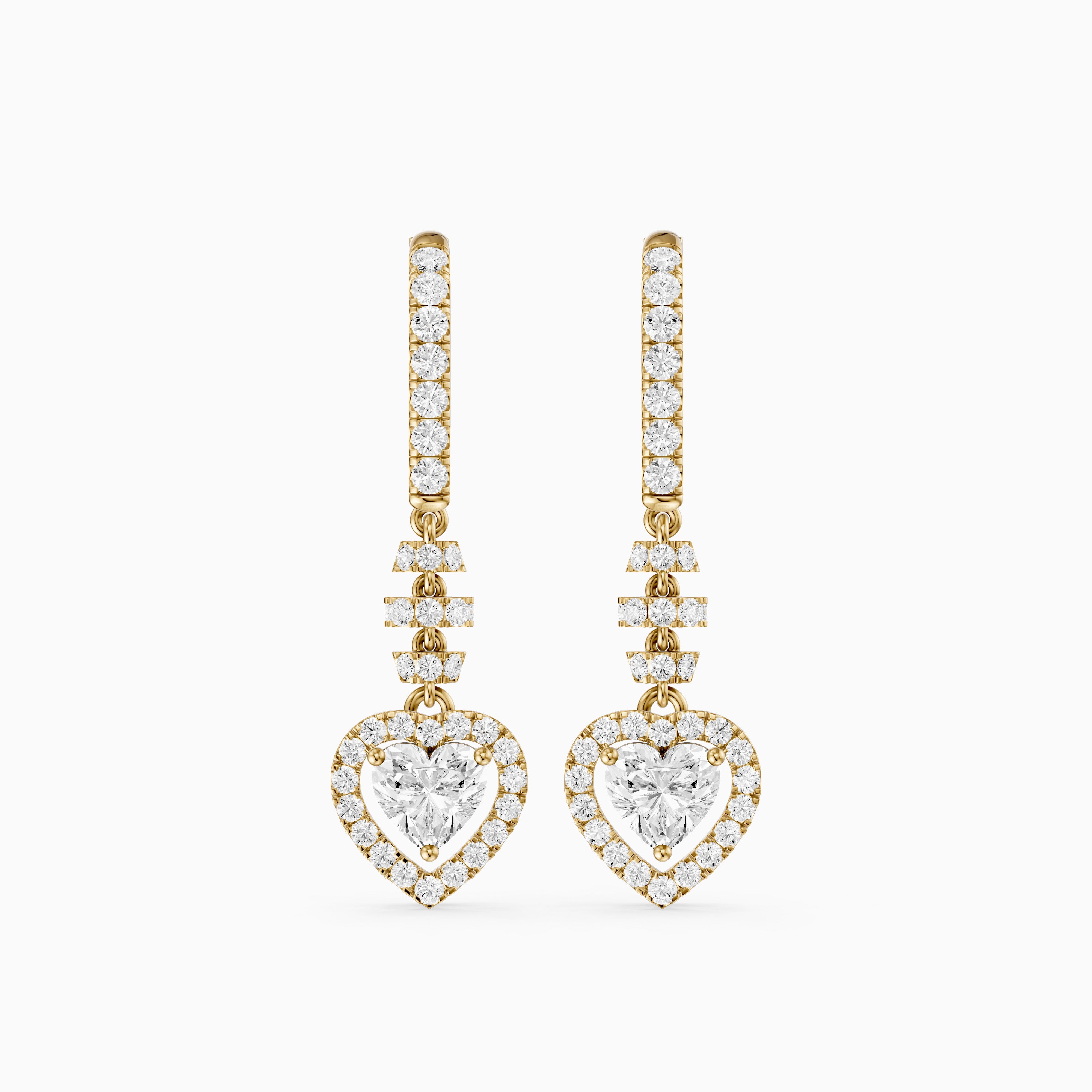 Hartley Heart Shape and Round Lab Grown Diamond Halo Drop Earrings
