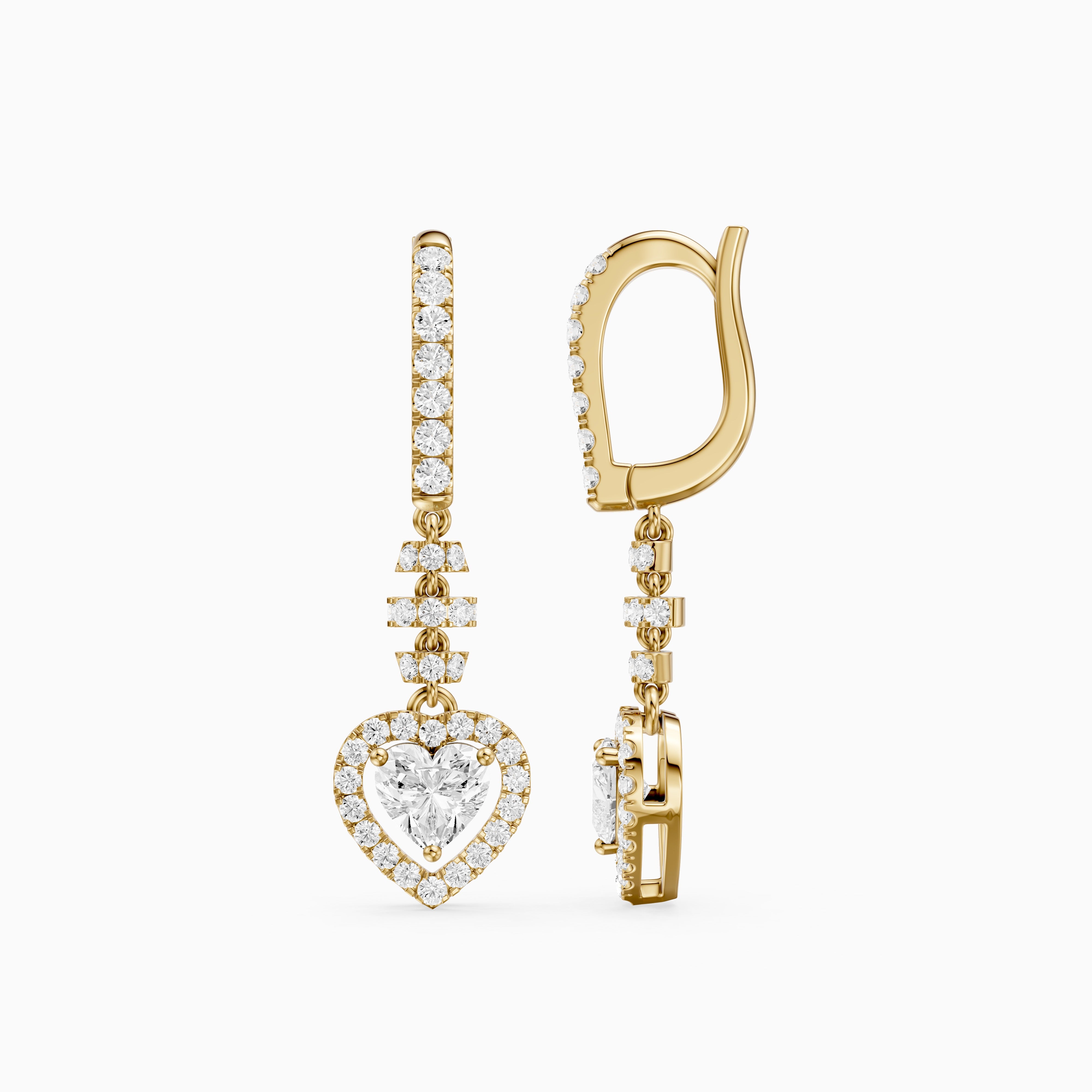 Hartley Heart Shape and Round Lab Grown Diamond Halo Drop Earrings