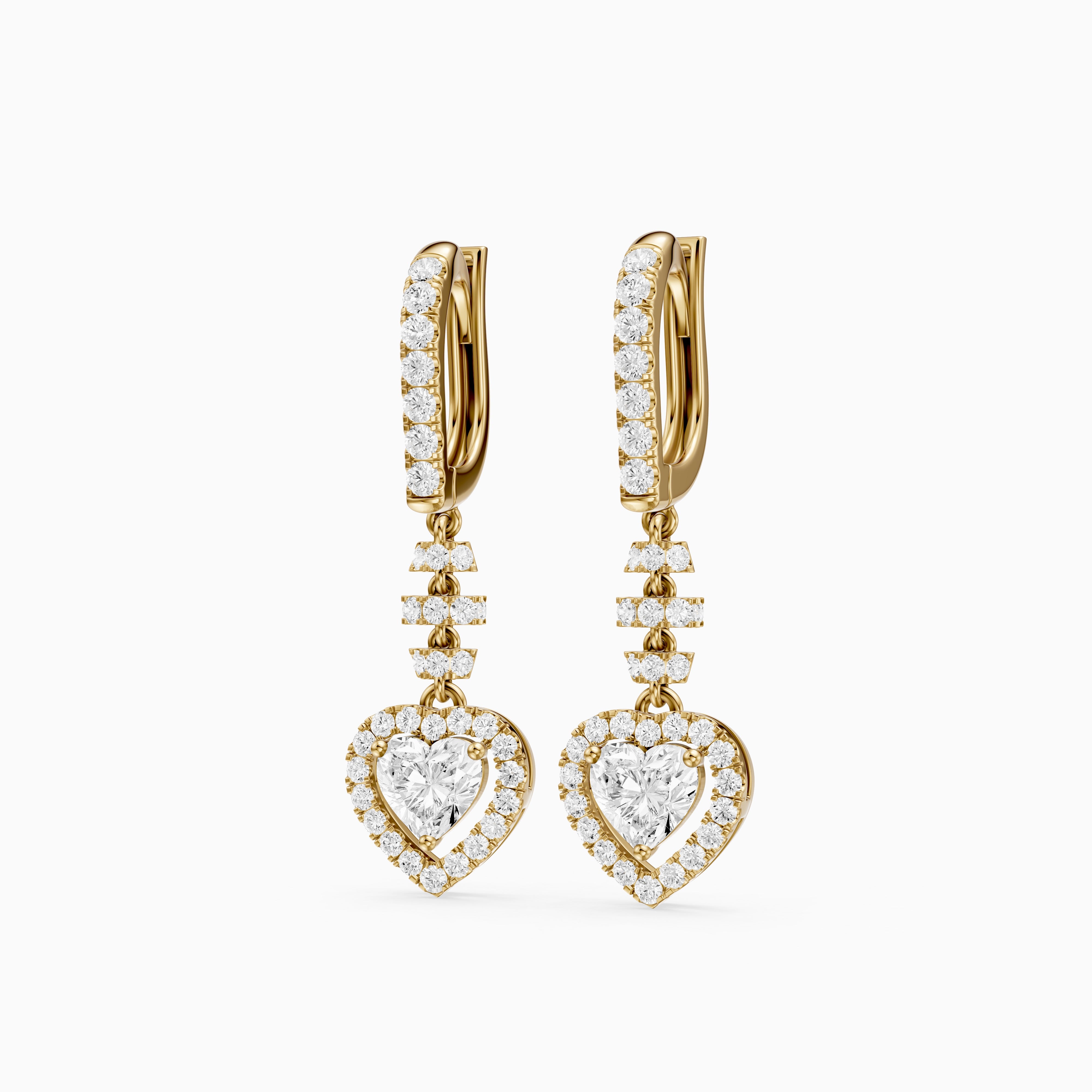 Hartley Heart Shape and Round Lab Grown Diamond Halo Drop Earrings