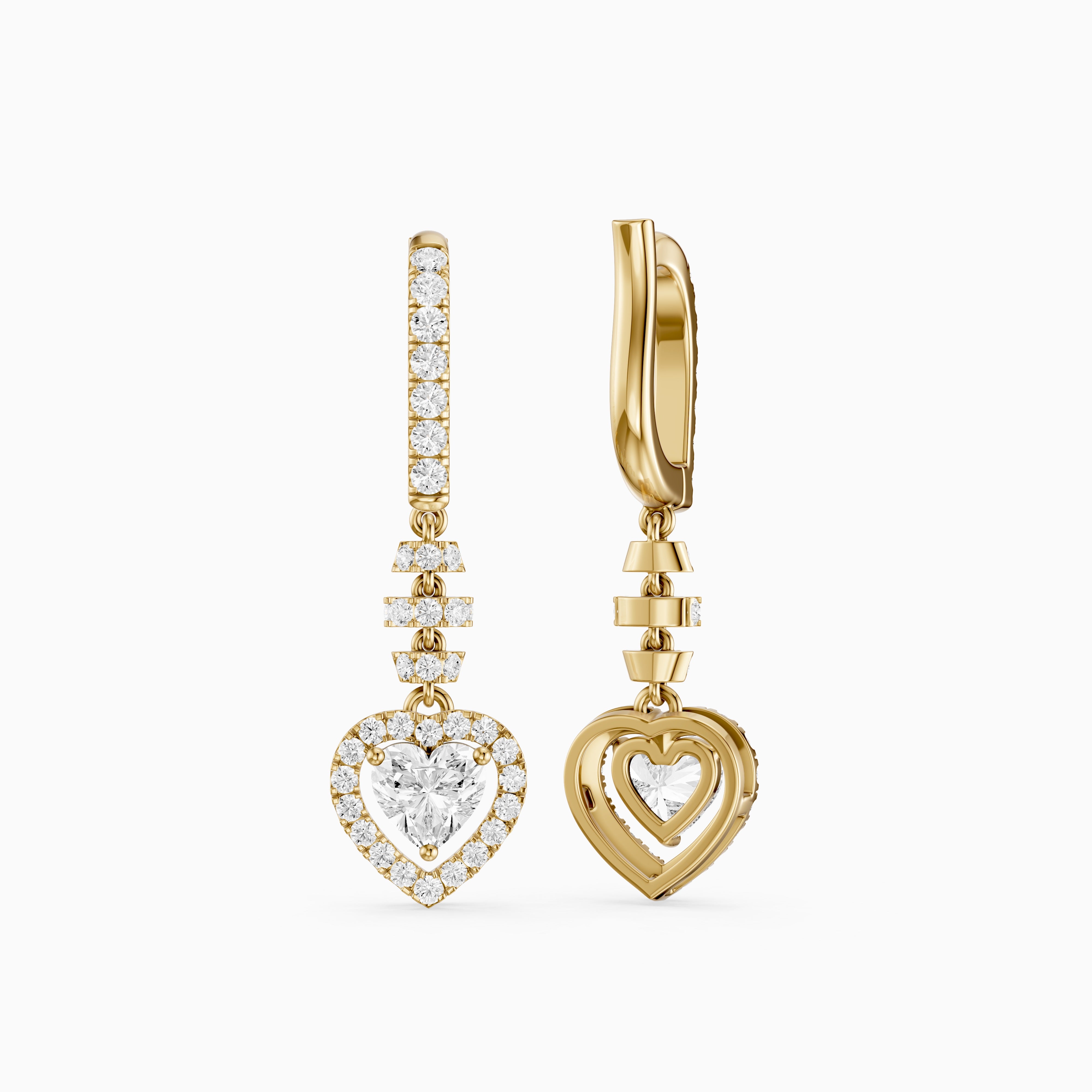 Hartley Heart Shape and Round Lab Grown Diamond Halo Drop Earrings
