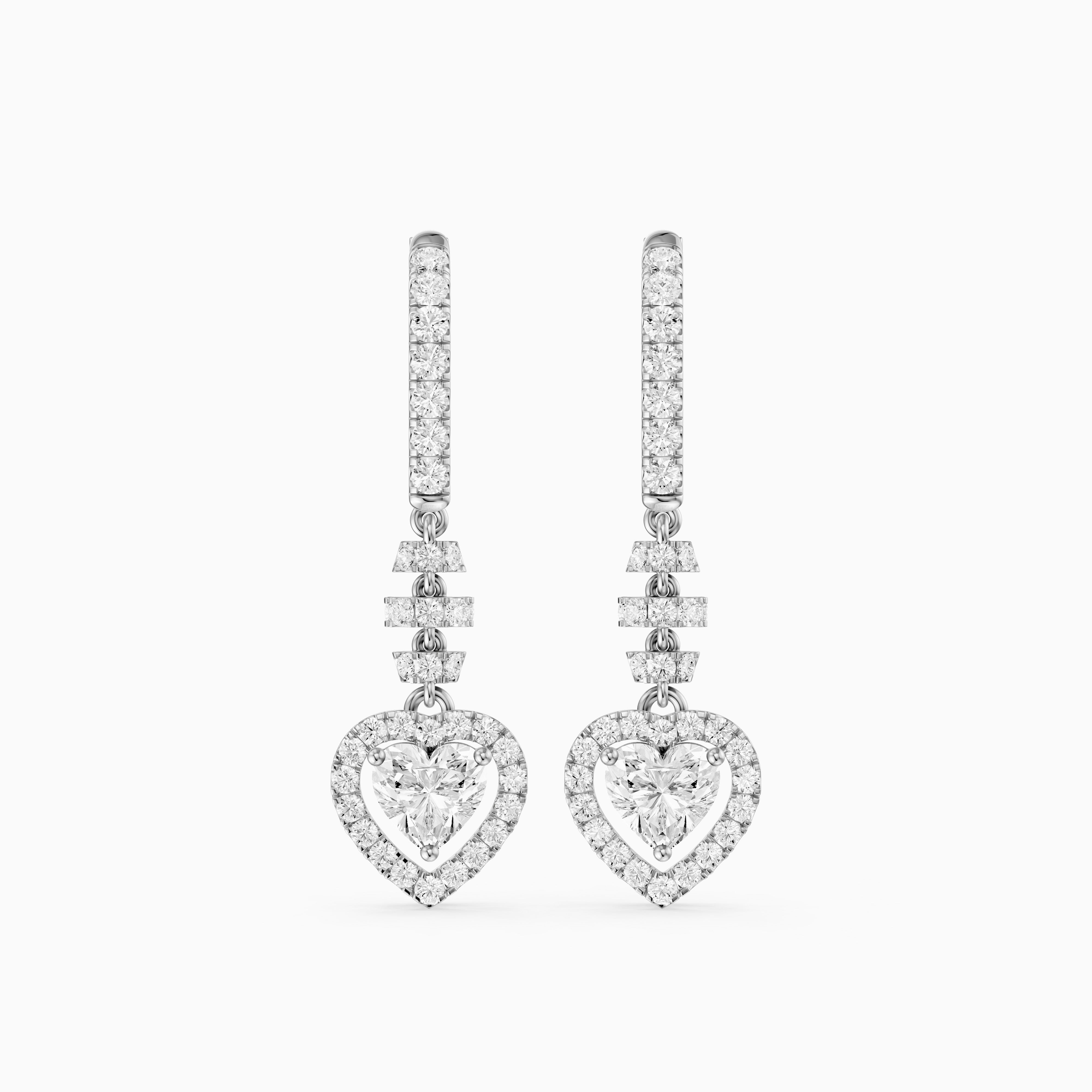 Hartley Heart Shape and Round Lab Grown Diamond Halo Drop Earrings