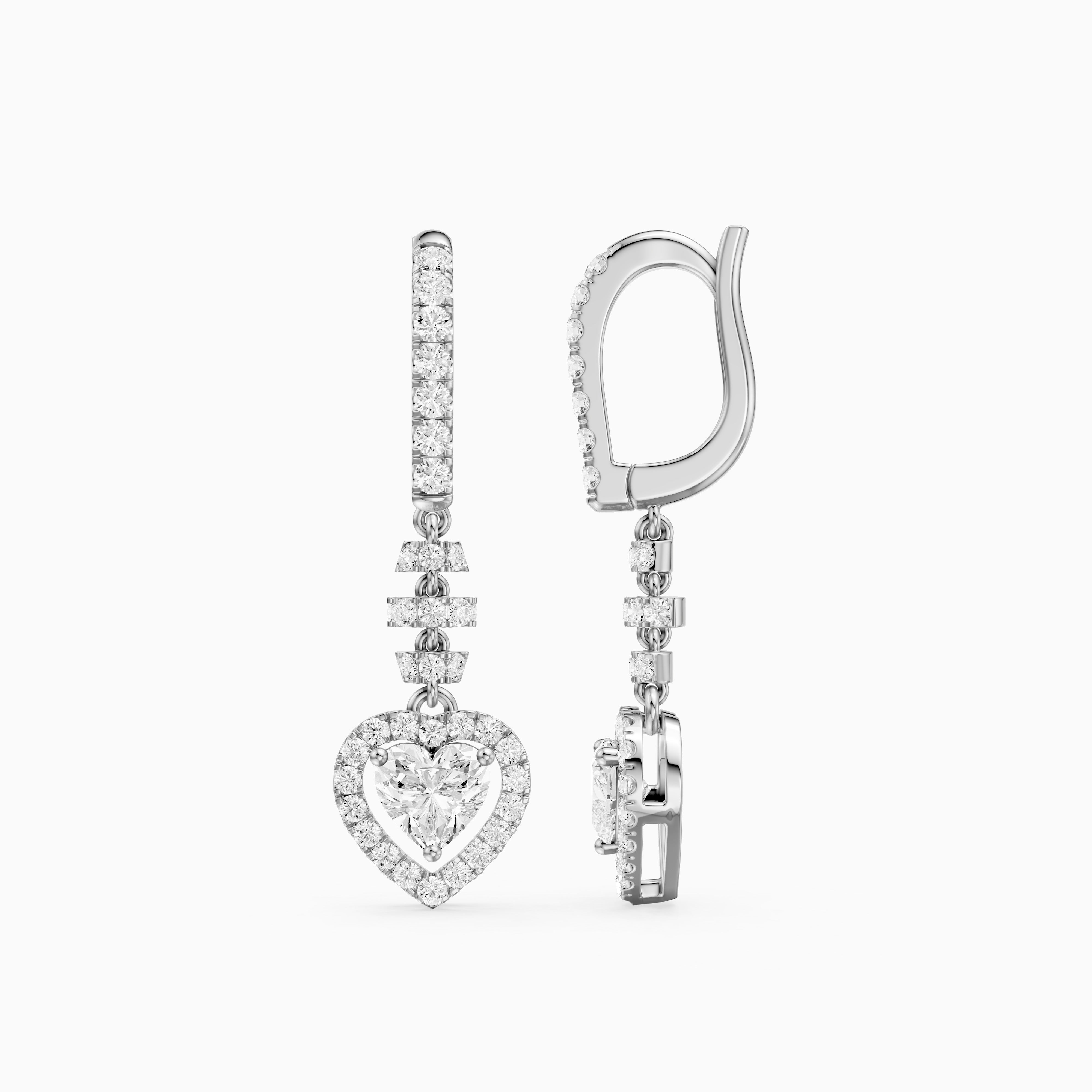 Hartley Heart Shape and Round Lab Grown Diamond Halo Drop Earrings