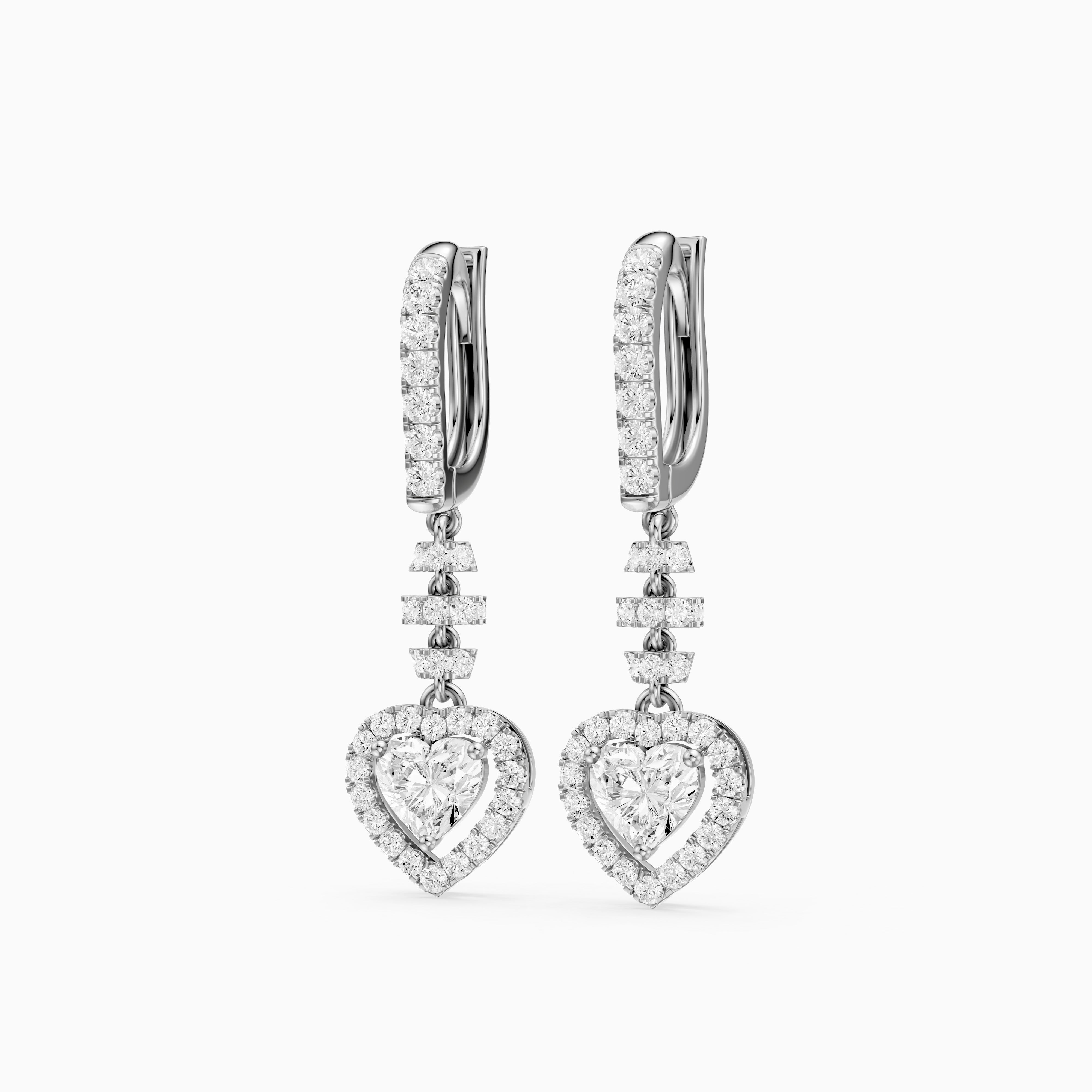 Hartley Heart Shape and Round Lab Grown Diamond Halo Drop Earrings