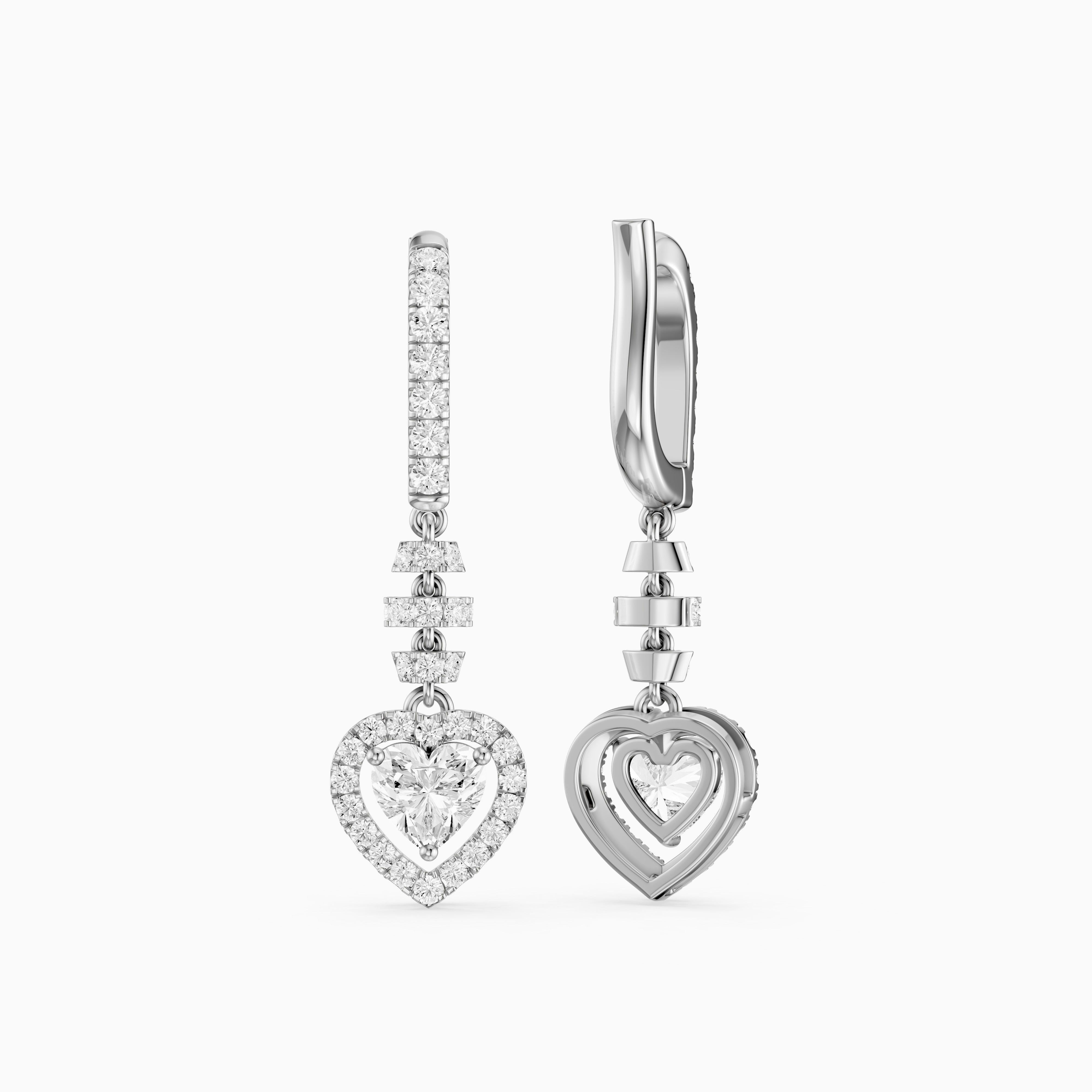 Hartley Heart Shape and Round Lab Grown Diamond Halo Drop Earrings
