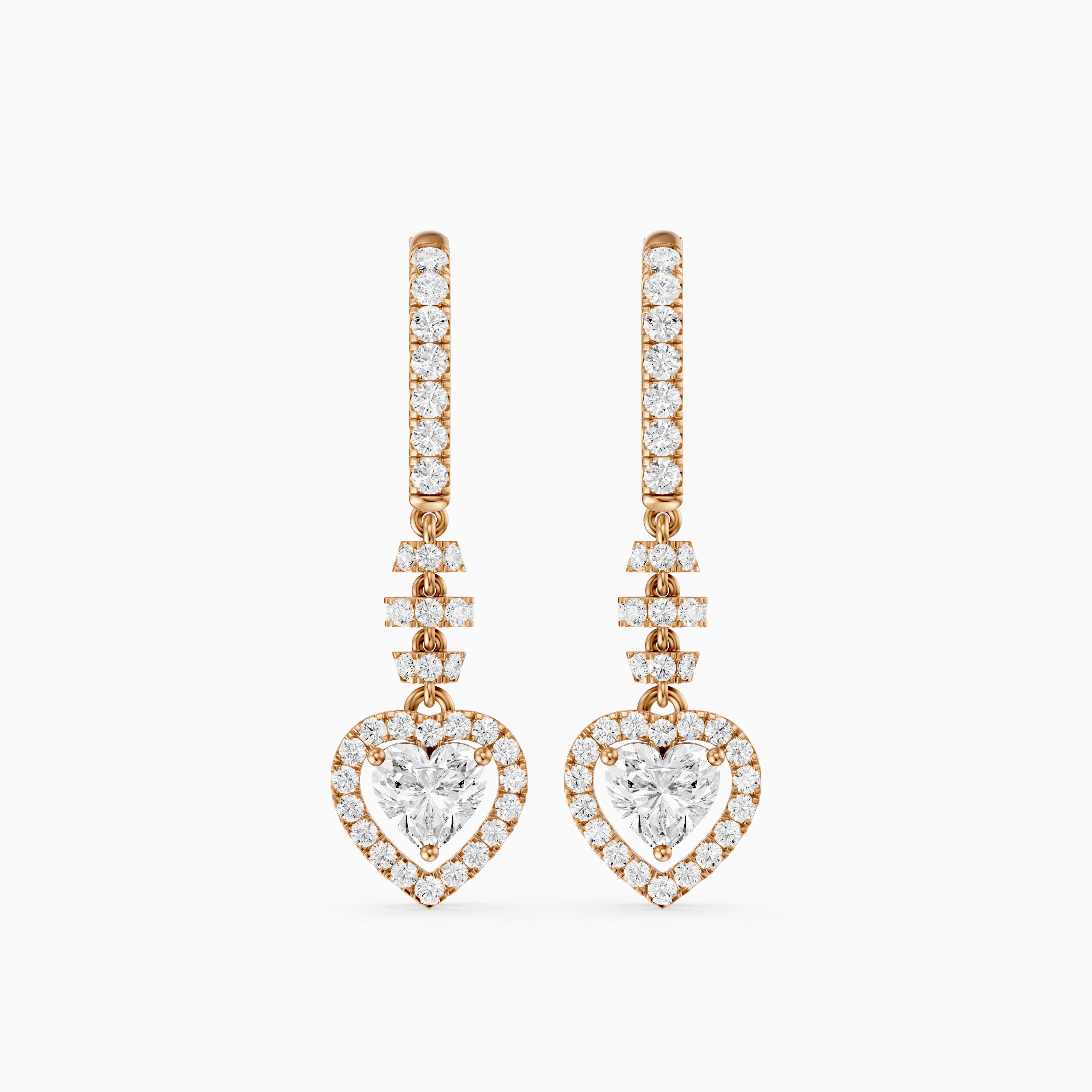 Hartley Heart Shape and Round Lab Grown Diamond Halo Drop Earrings