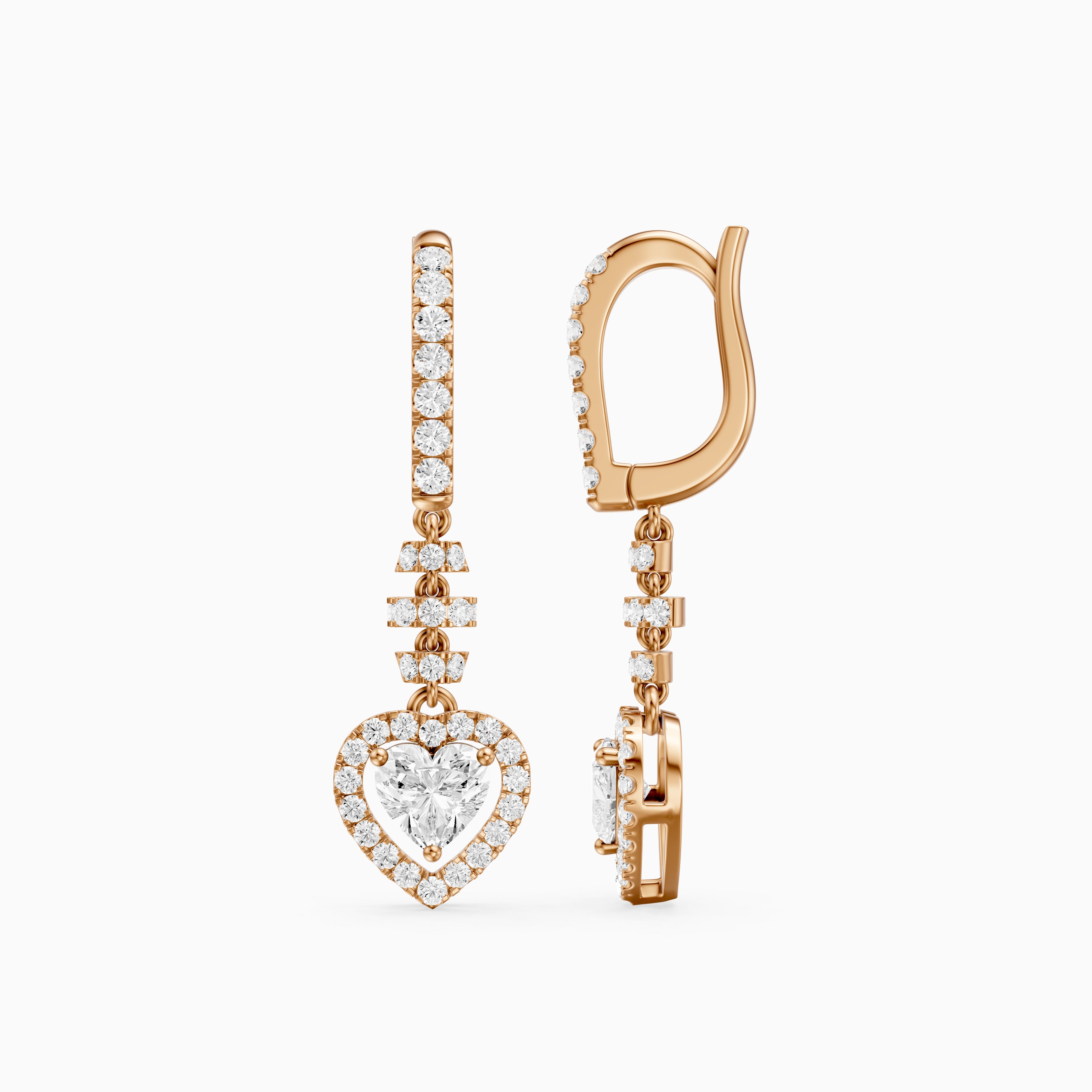 Hartley Heart Shape and Round Lab Grown Diamond Halo Drop Earrings