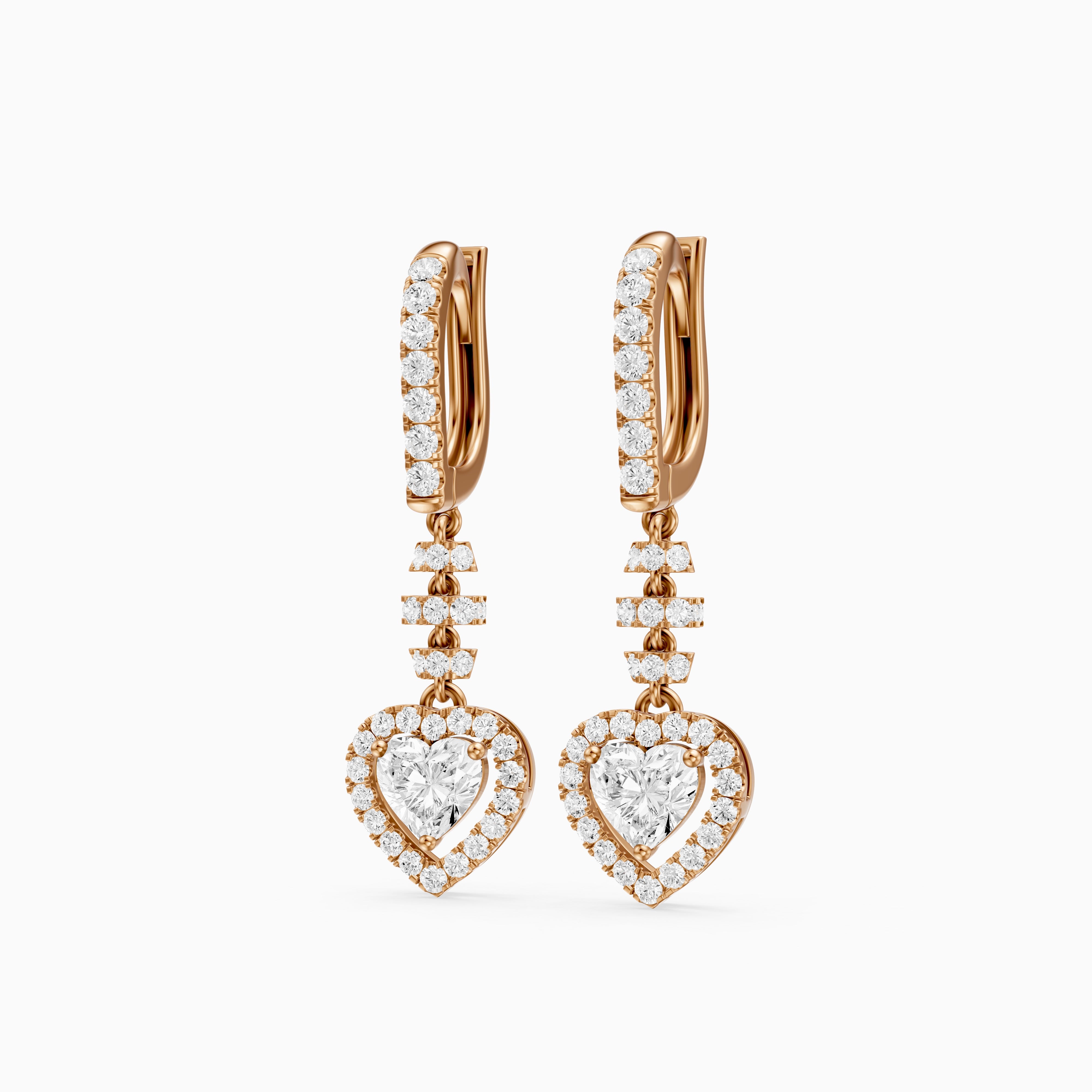 Hartley Heart Shape and Round Lab Grown Diamond Halo Drop Earrings