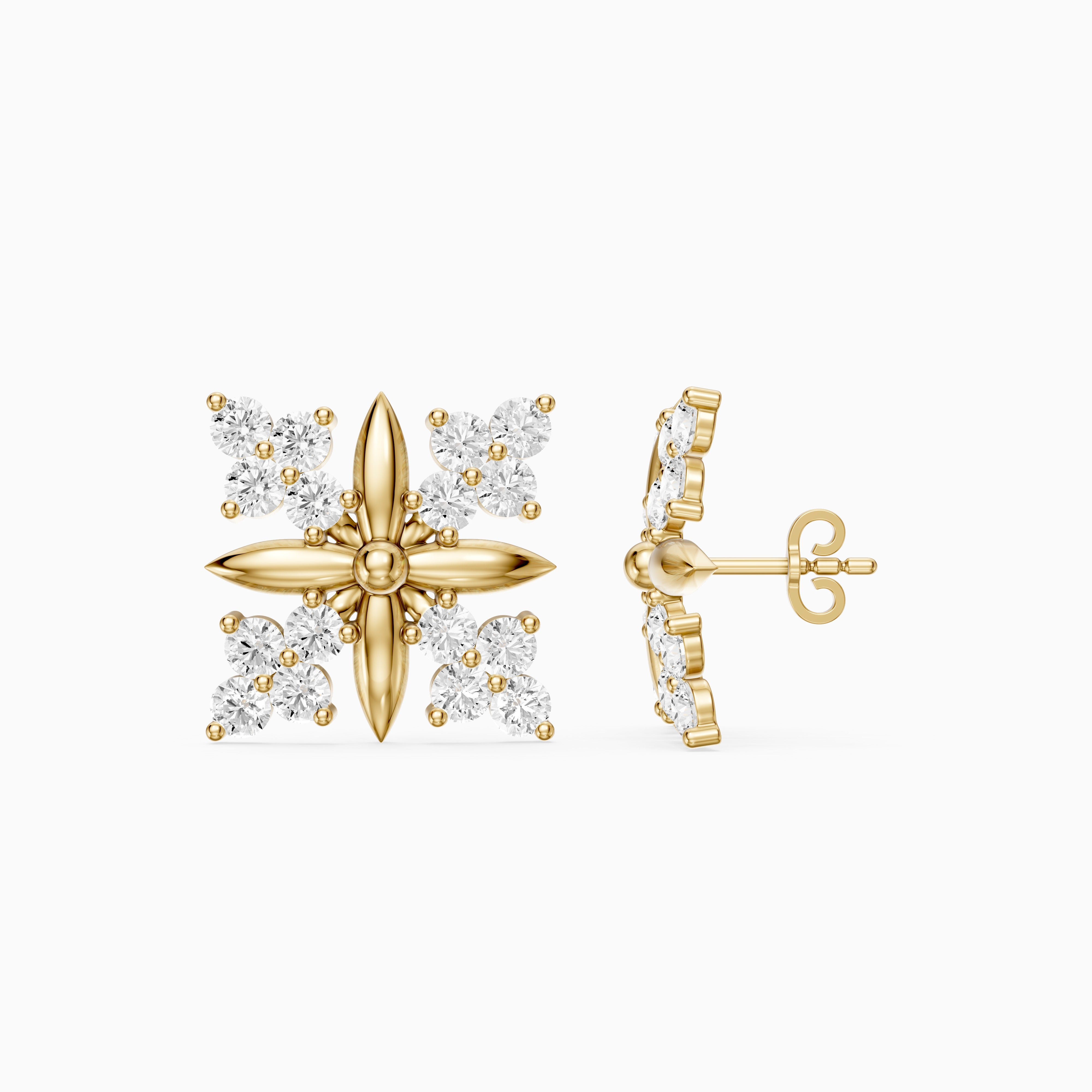 Zenia Round Lab Grown Diamond Floral Cluster Stud Earrings