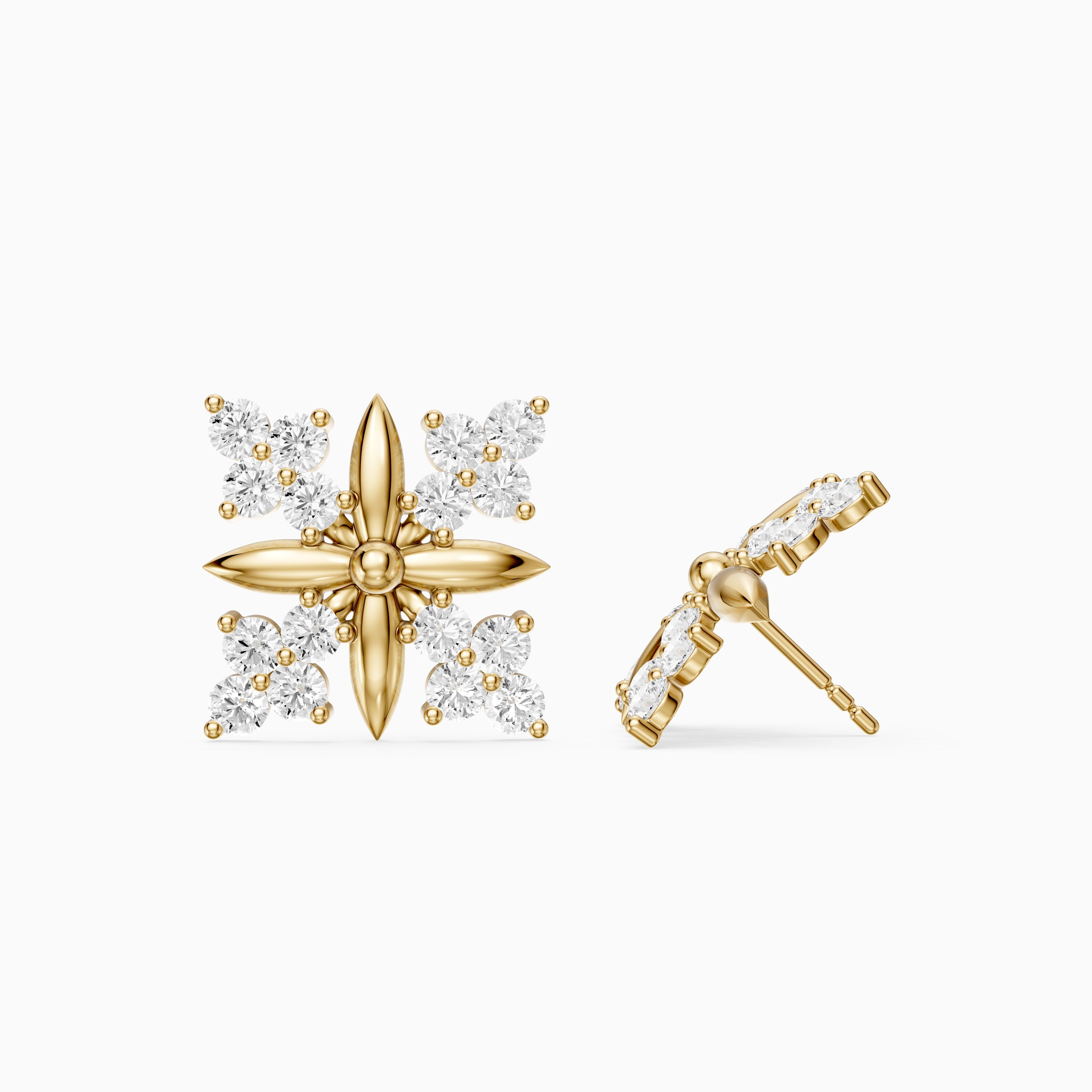 Zenia Round Lab Grown Diamond Floral Cluster Stud Earrings