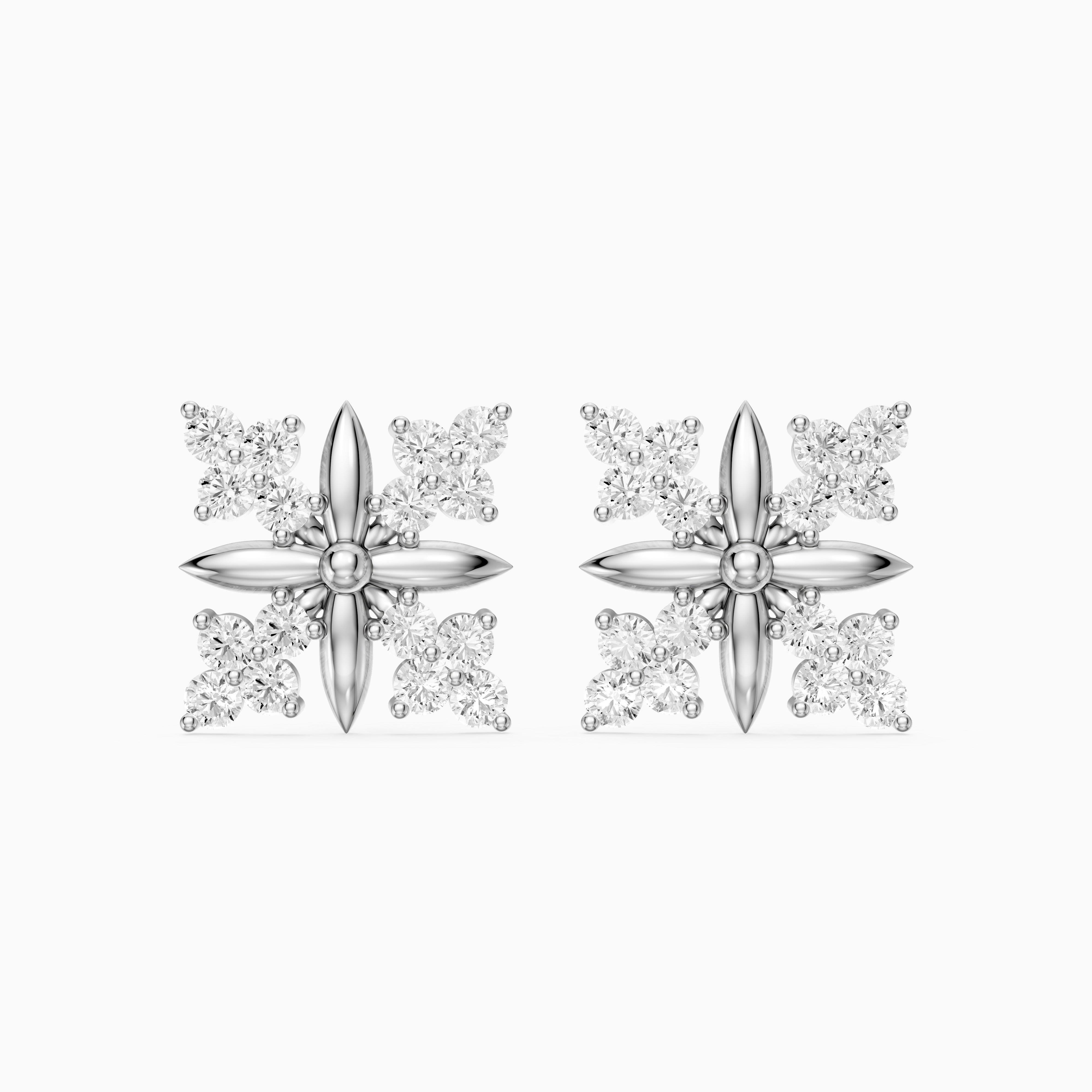 Zenia Round Lab Grown Diamond Floral Cluster Stud Earrings
