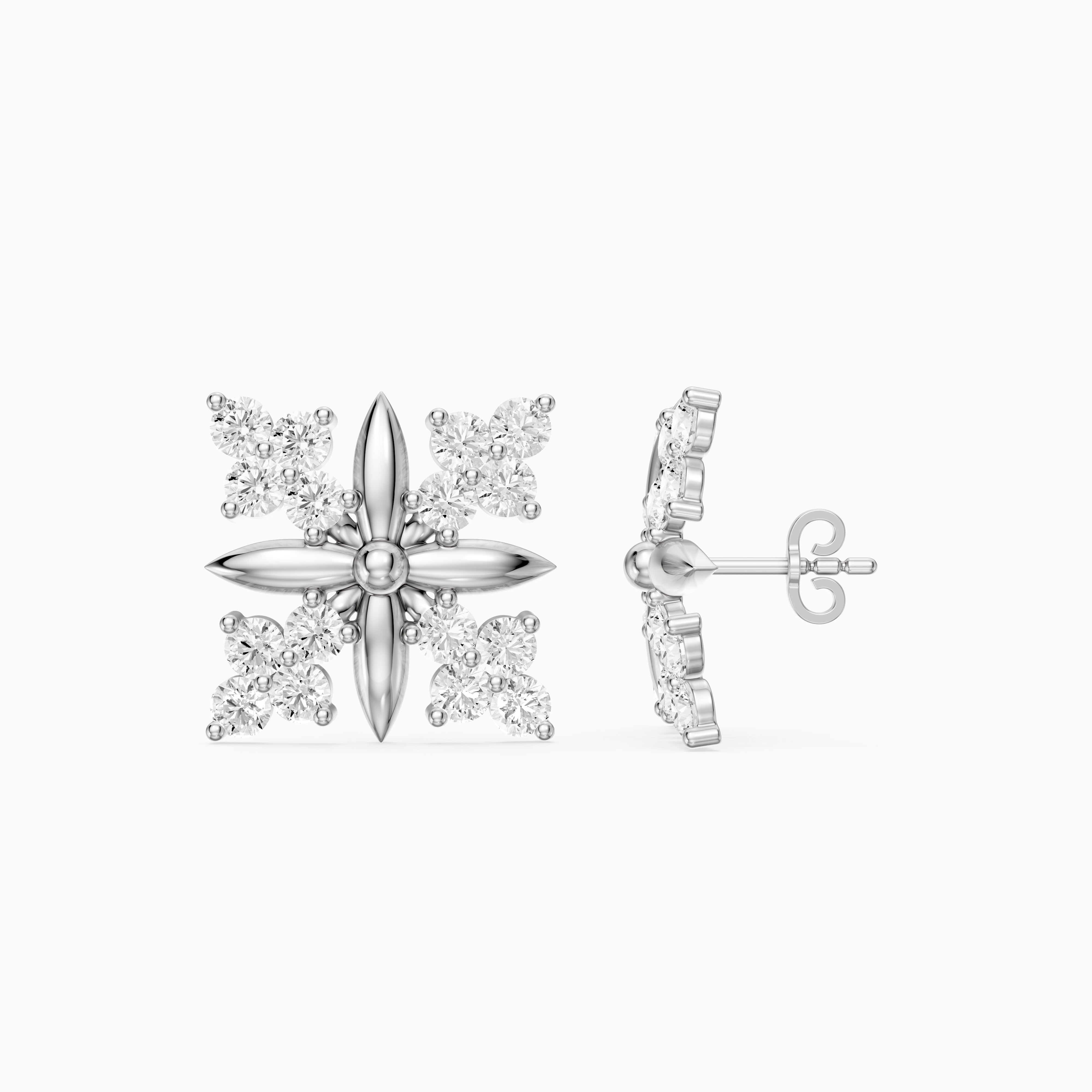 Zenia Round Lab Grown Diamond Floral Cluster Stud Earrings