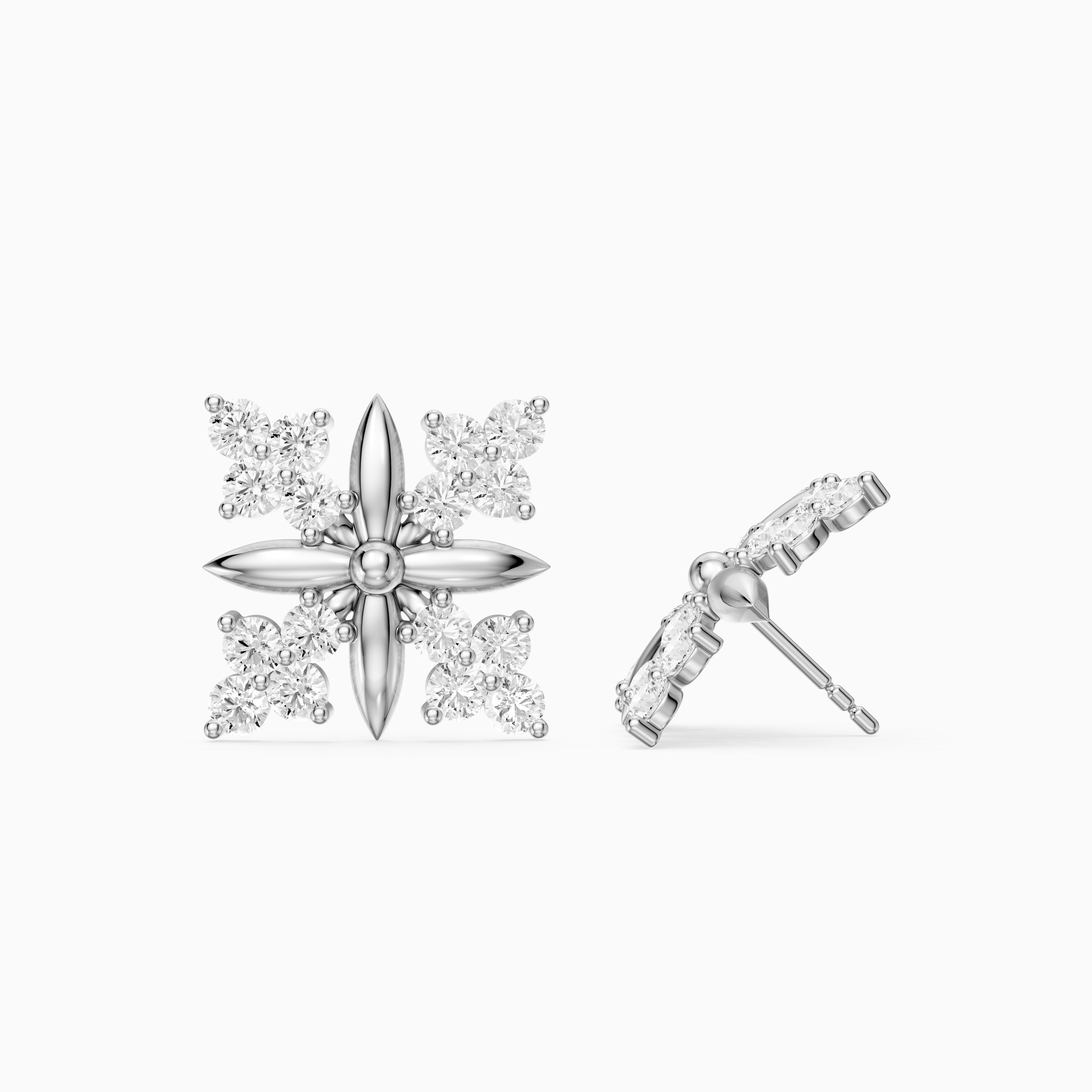 Zenia Round Lab Grown Diamond Floral Cluster Stud Earrings