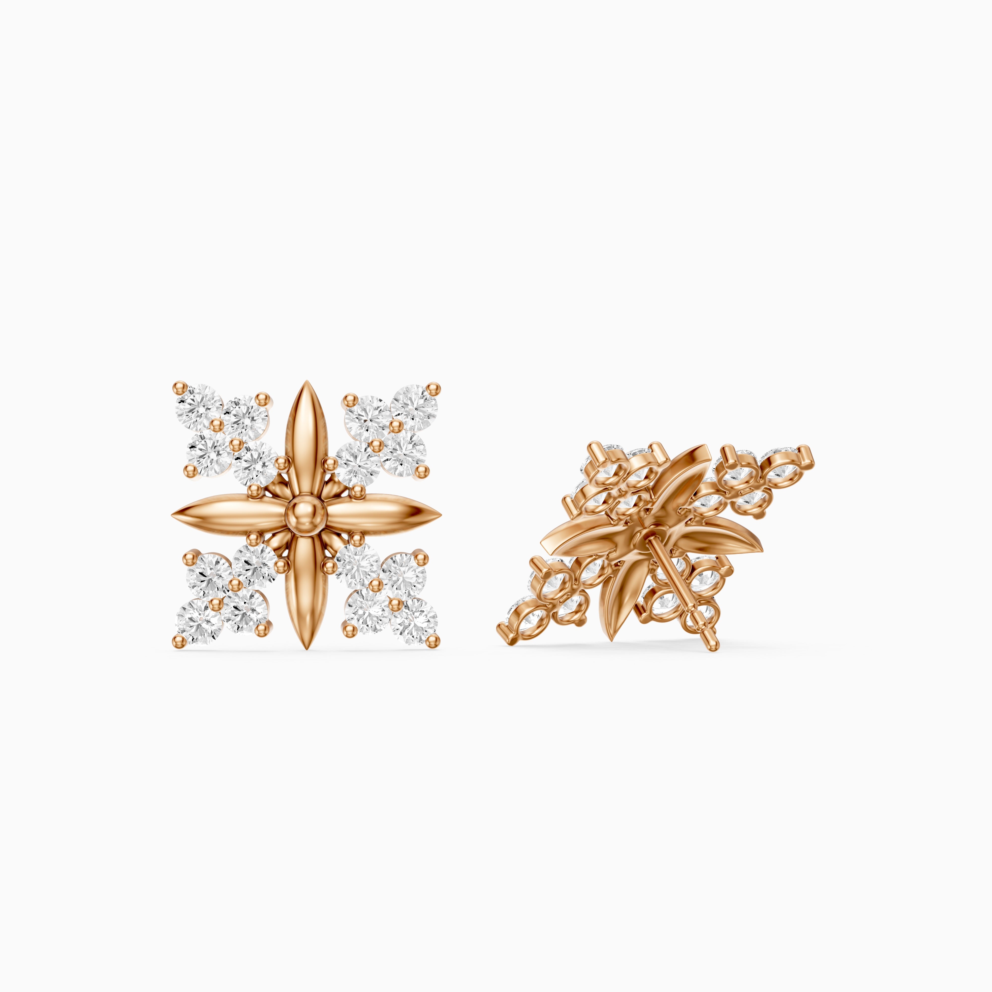 Zenia Round Lab Grown Diamond Floral Cluster Stud Earrings