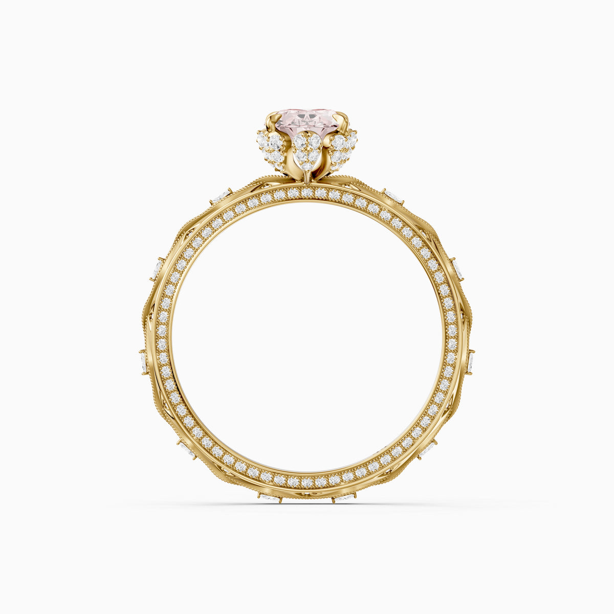 Anwen Oval Pink Lab Grown Diamond Ornate Vintage Halo Engagement Ring