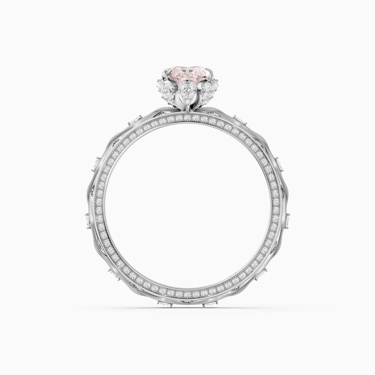 Anwen Oval Pink Lab Grown Diamond Ornate Vintage Halo Engagement Ring