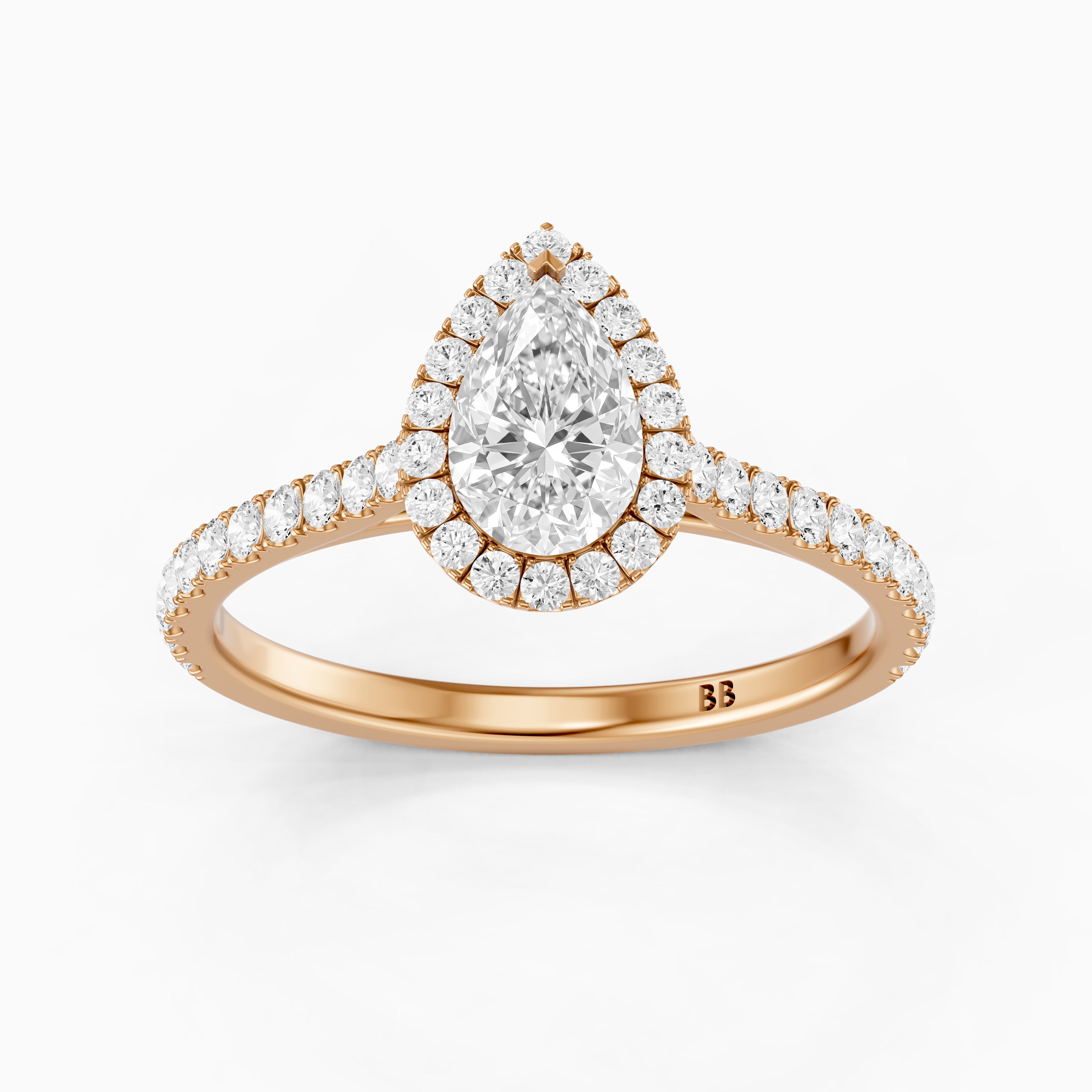Joelle Pear Cut Halo Pave Side Stone Moissanite Engagement Ring