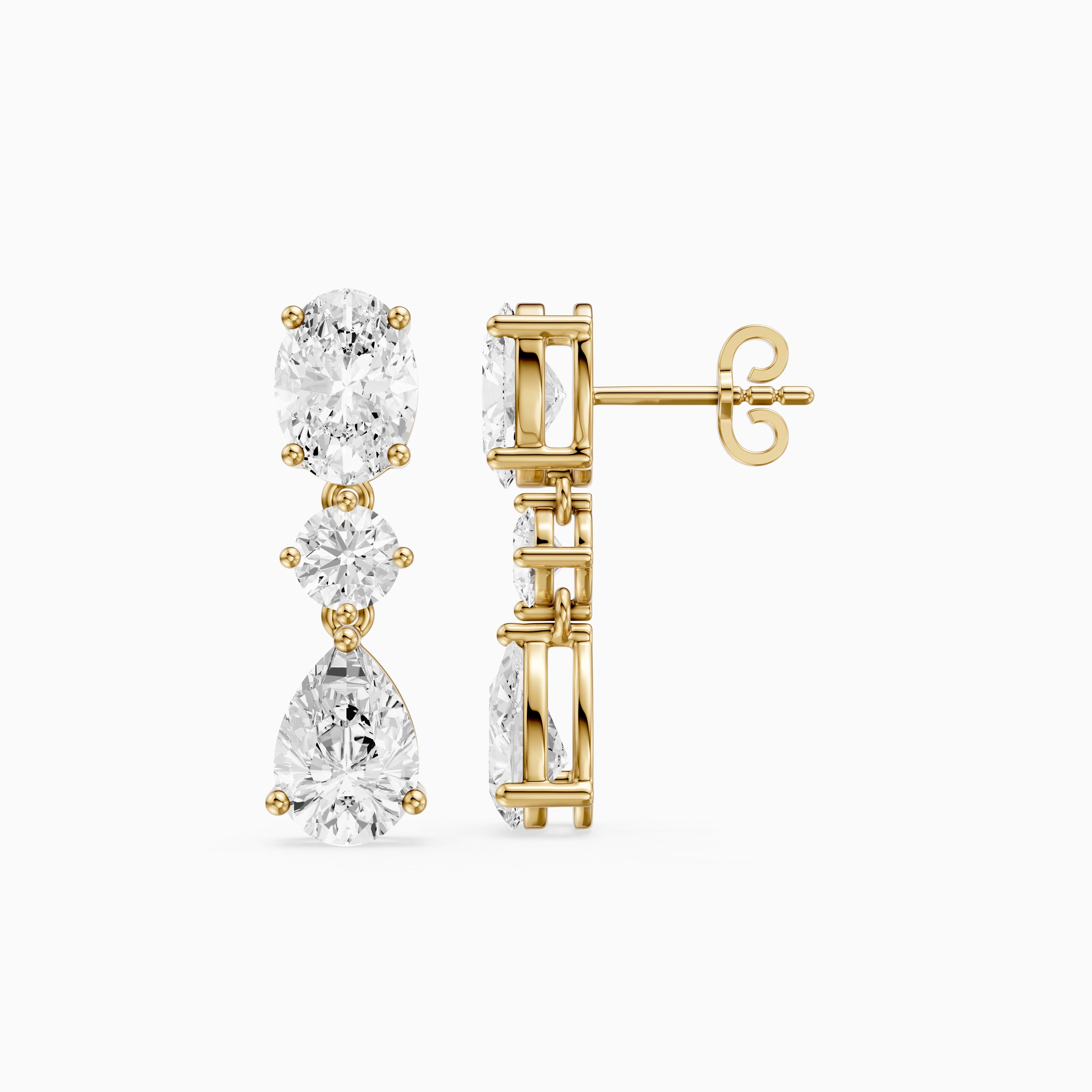 Iliana Oval, Round and Pear Cut Lab Grown Diamond Dangle Earrings