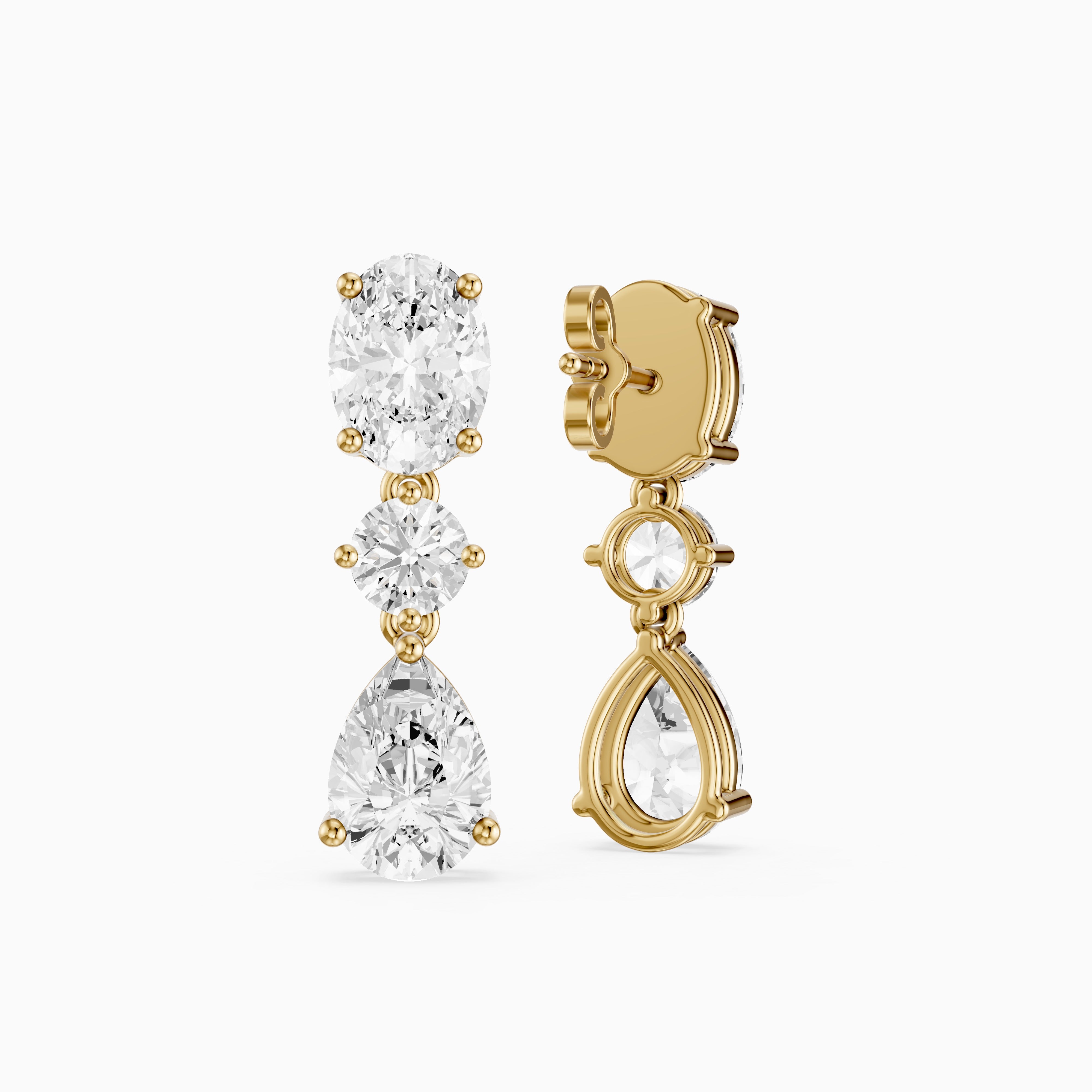 Iliana Oval, Round and Pear Cut Lab Grown Diamond Dangle Earrings