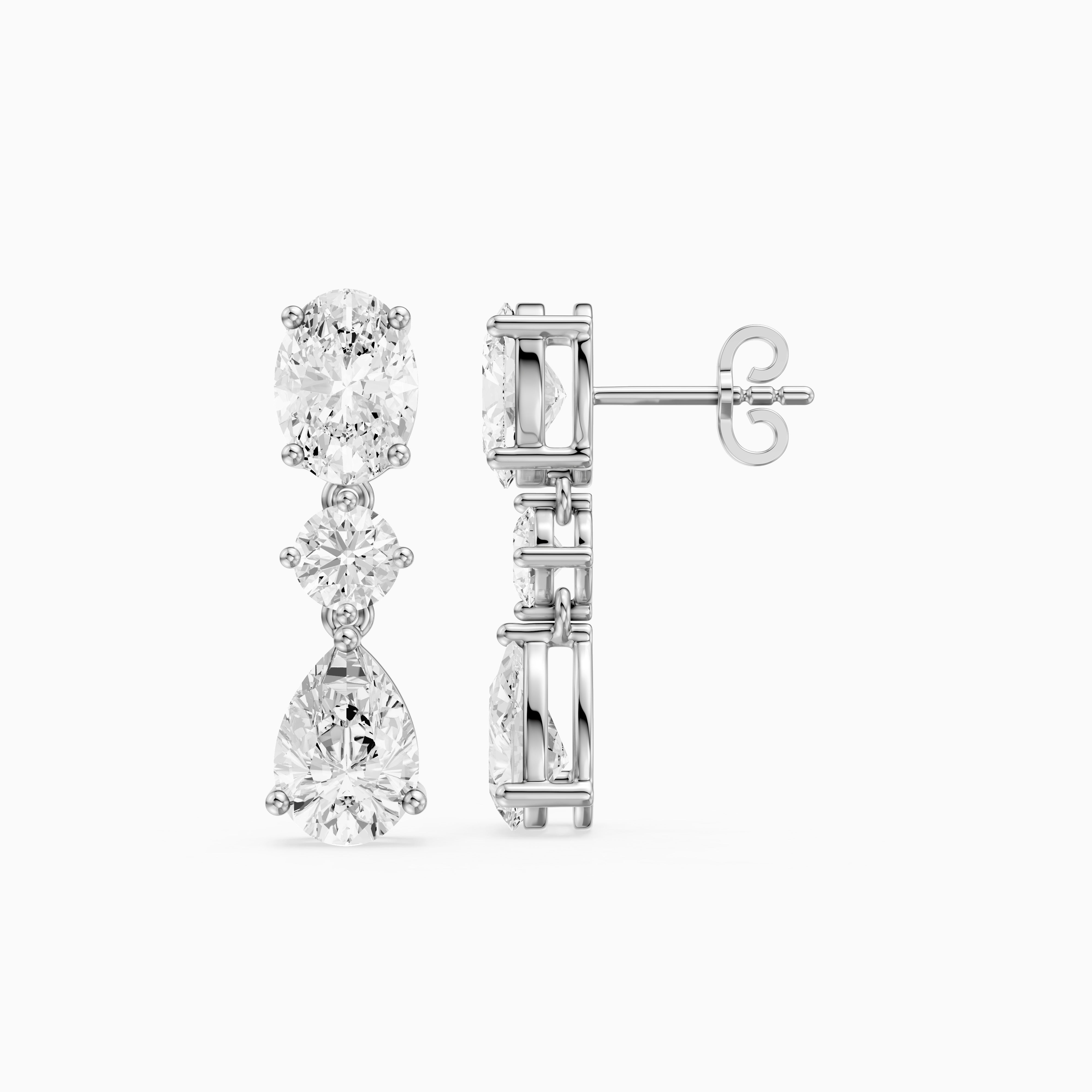 Iliana Oval, Round and Pear Cut Lab Grown Diamond Dangle Earrings