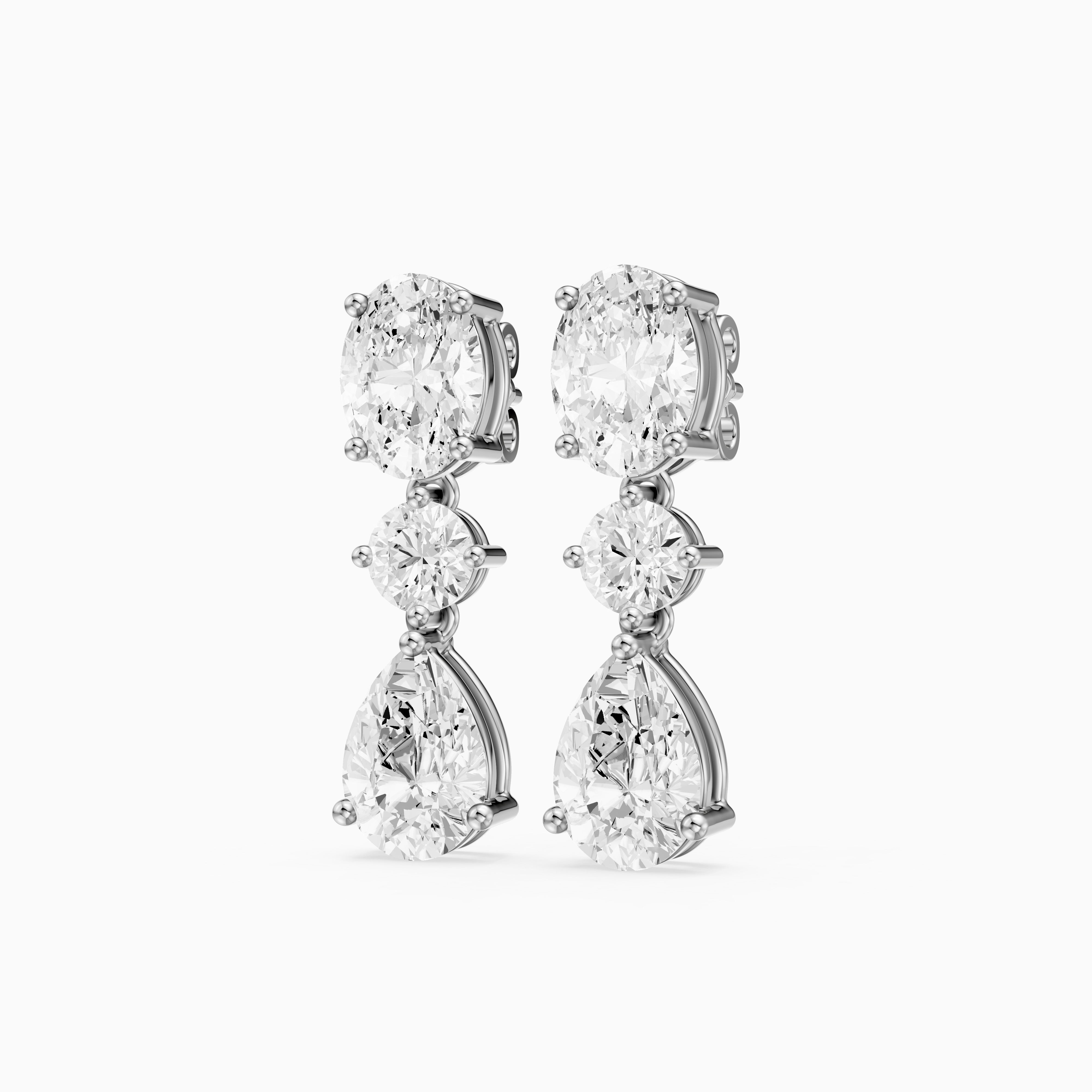 Iliana Oval, Round and Pear Cut Lab Grown Diamond Dangle Earrings