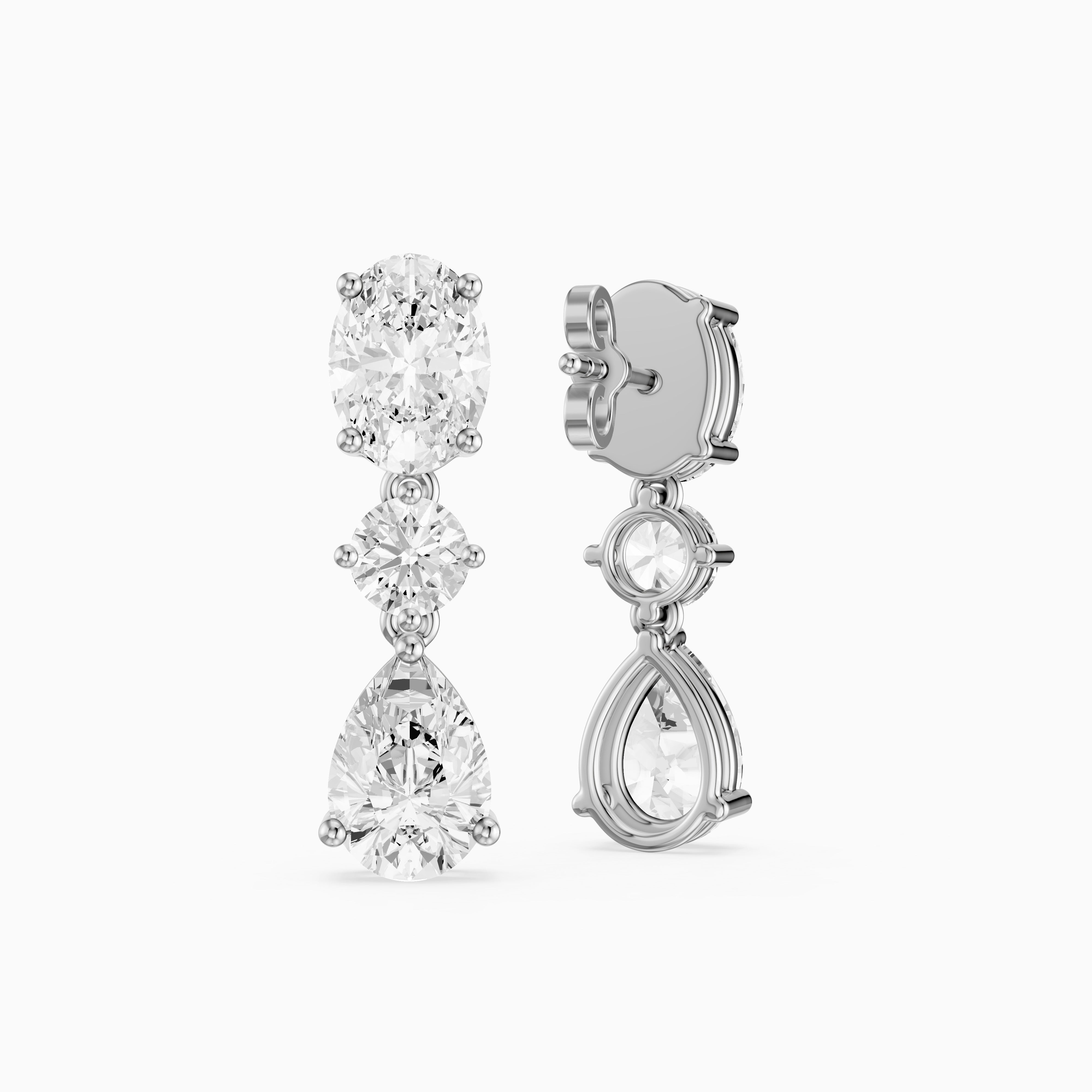 Iliana Oval, Round and Pear Cut Lab Grown Diamond Dangle Earrings